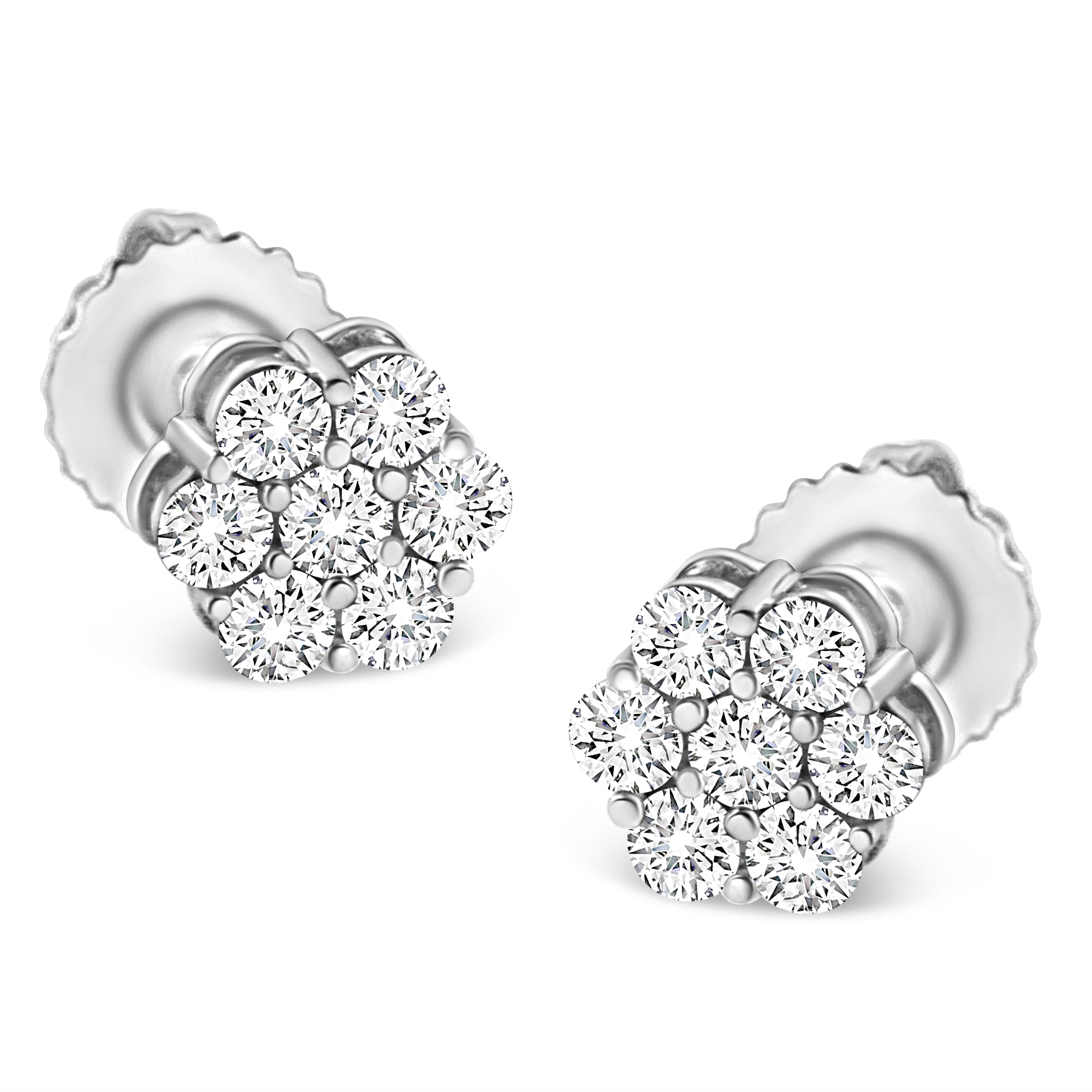 本格派ま！ 14K White Gold 1/3 Cttw Floral Cluster Diamond Stud Earrings 語学・辞書・学習参考書