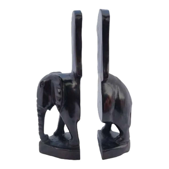 Vintage Mid 20th Century Hand Carved African Elephant Bookends a Pair