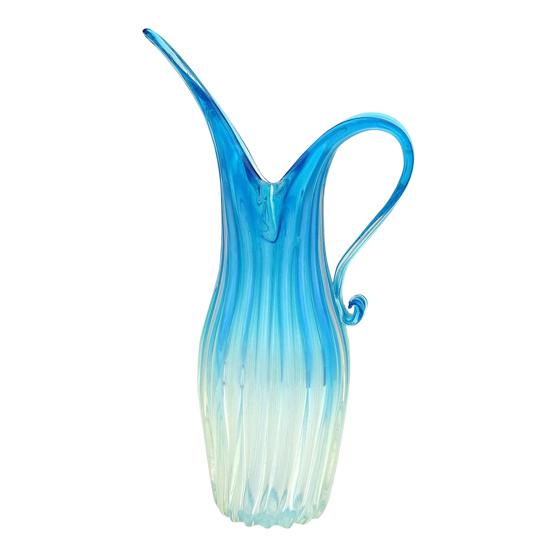 ★イタリア★T.MURANO GLASS★ガラス★ブルー★手描き絵付★花瓶★ fratelli-toso-murano-vintage-