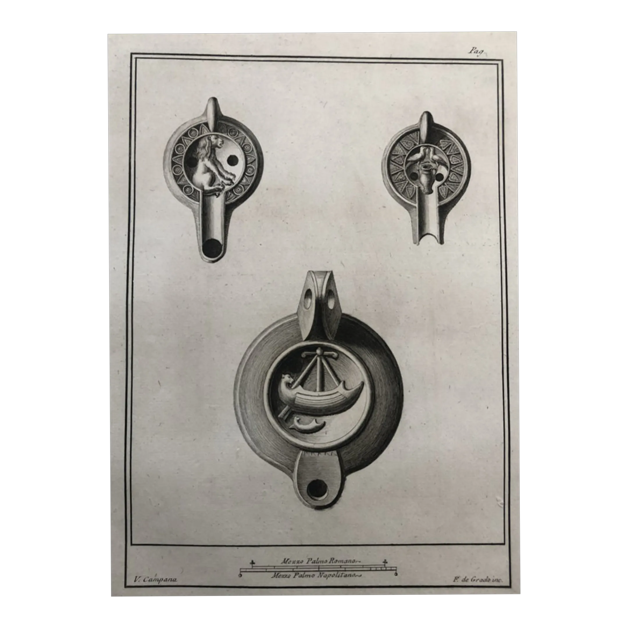 1762 Engraving of Roman Oil Lamps