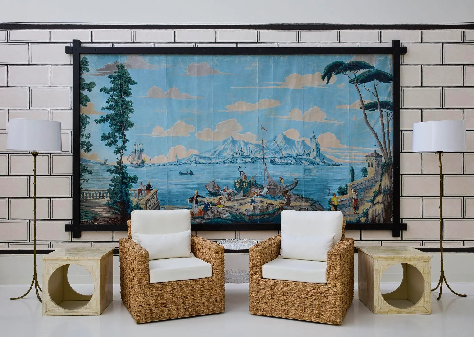 19th Century Panoramic Wallpaper Panel in Custom Frame - Landscape From Lago Di Garda by Dufour