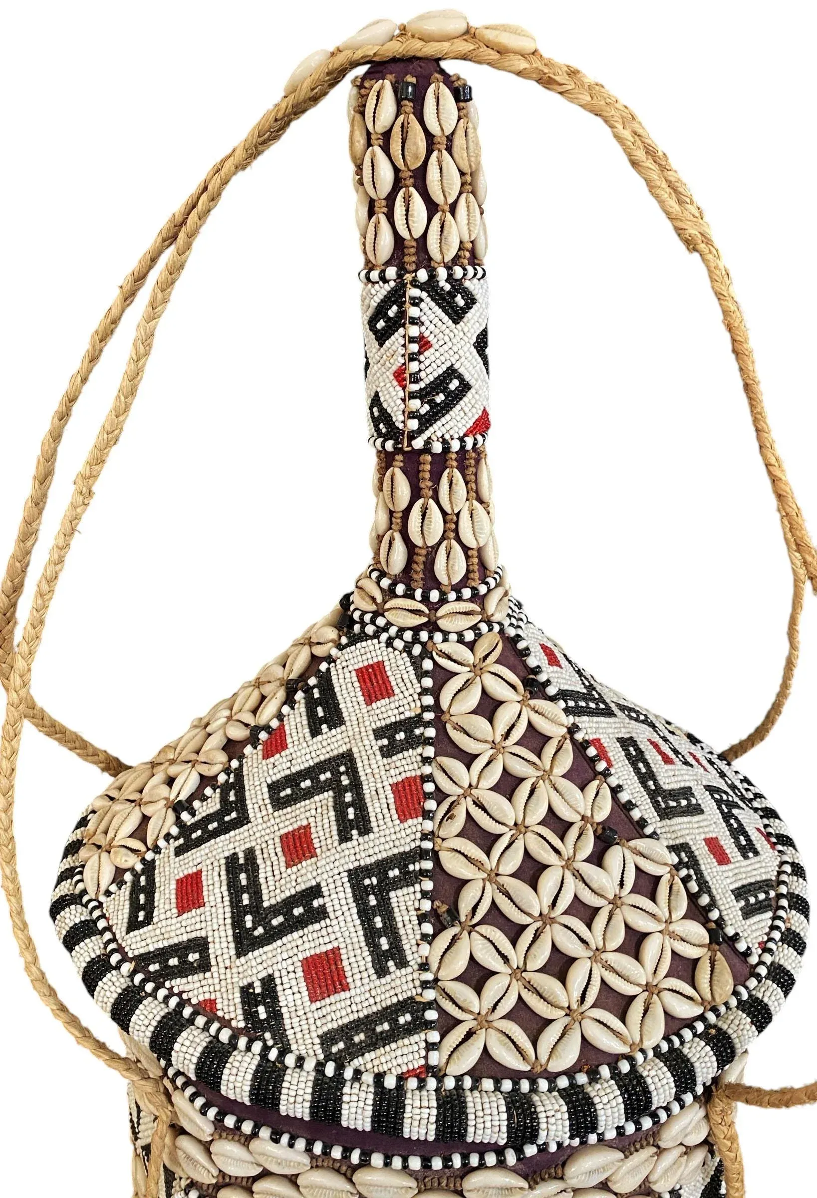 Vintage Large Kuba Royal Beaded Basket Congo 24\