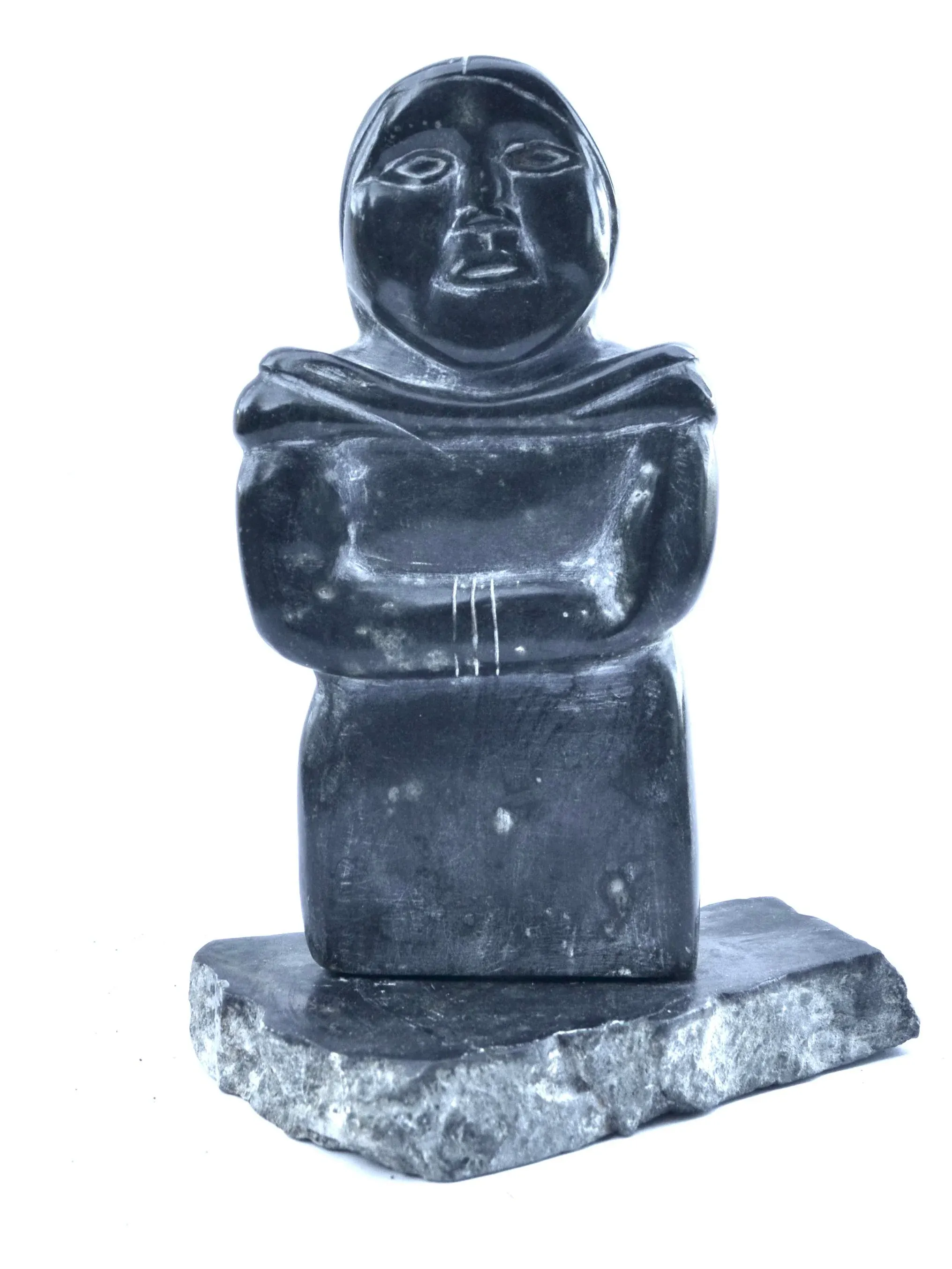 1950-60s Inuit Stone Carving Standing Woman With Braid