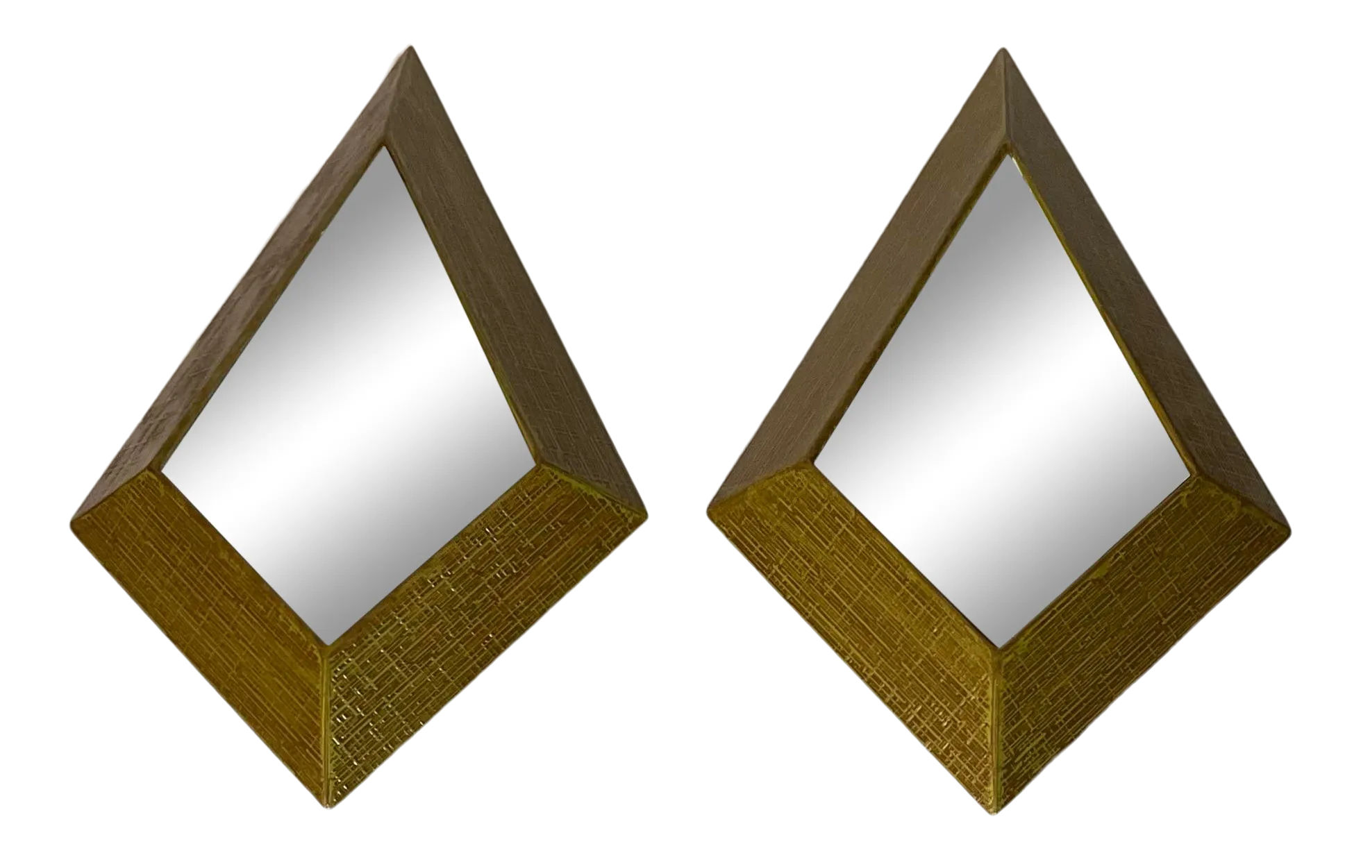 Early 1950s MidCentury Modern Large Wood Diamond Wall Mirrors a Pair