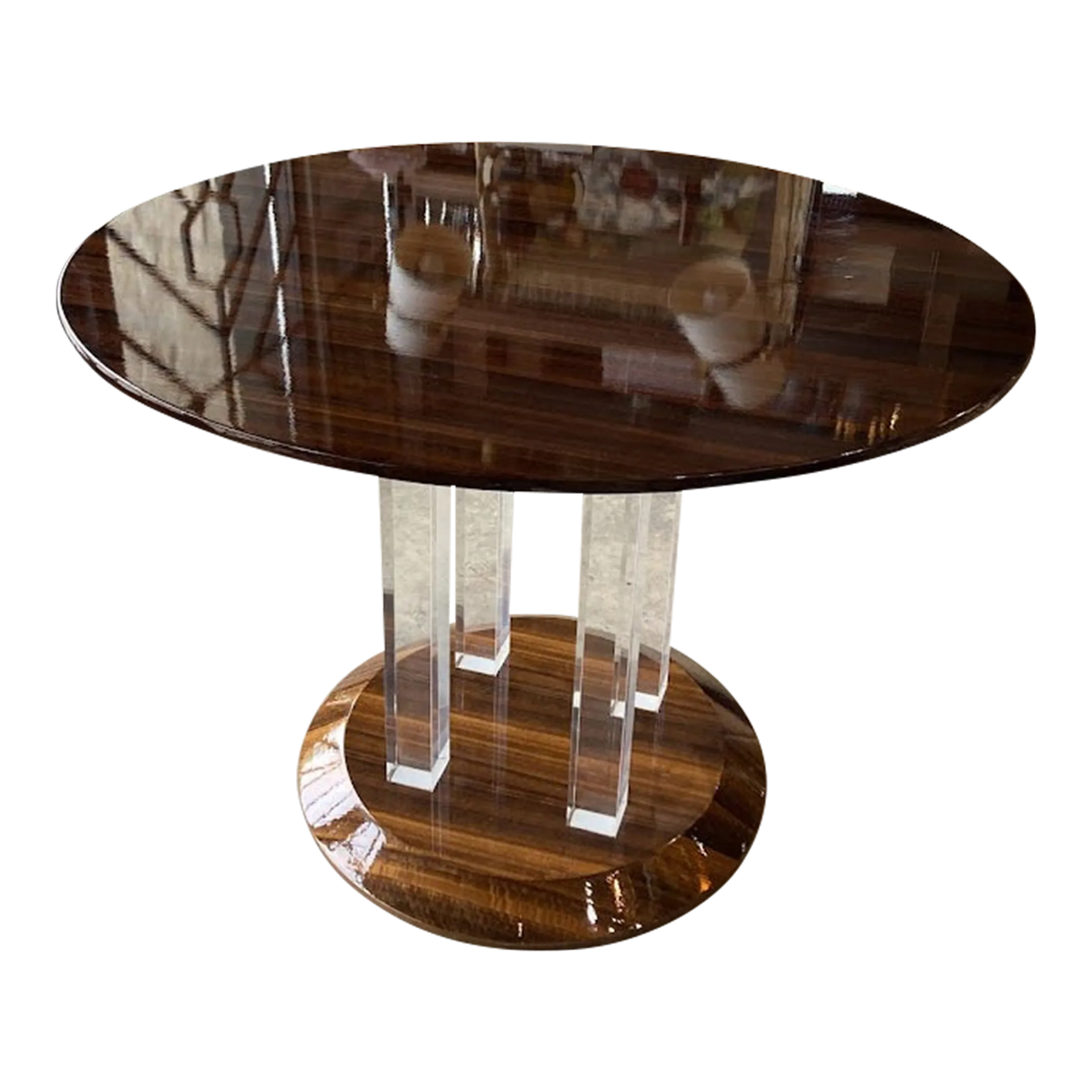 Interlude Home Laquered Wood Round Table With Acrylic Leg Base Chairish