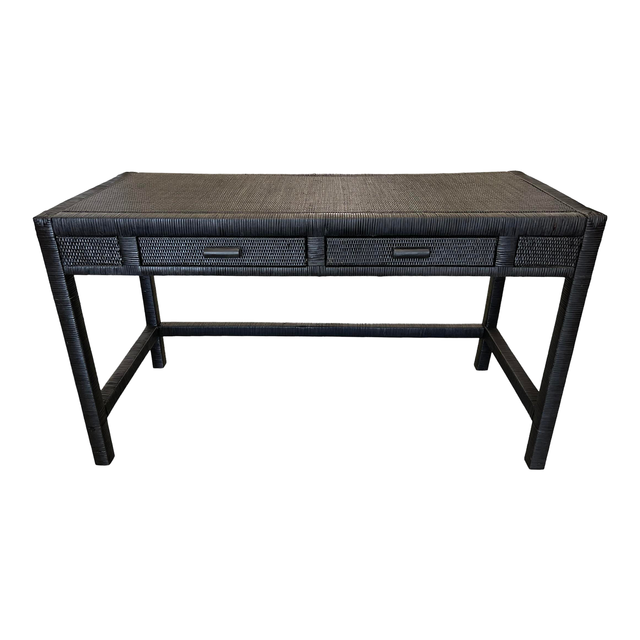 Vintage Rattan Black Desk With Drawers Chairish