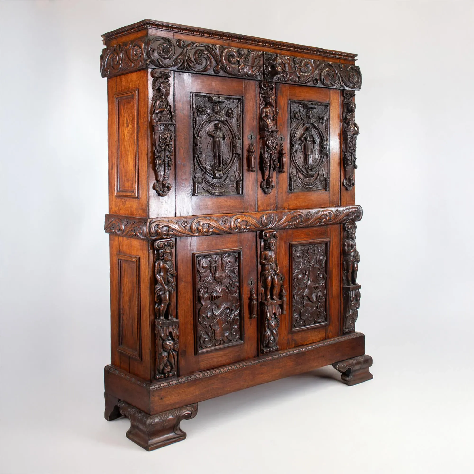 19th Century French Renaissance Revival Cabinet With Ornamental Figural Carvings