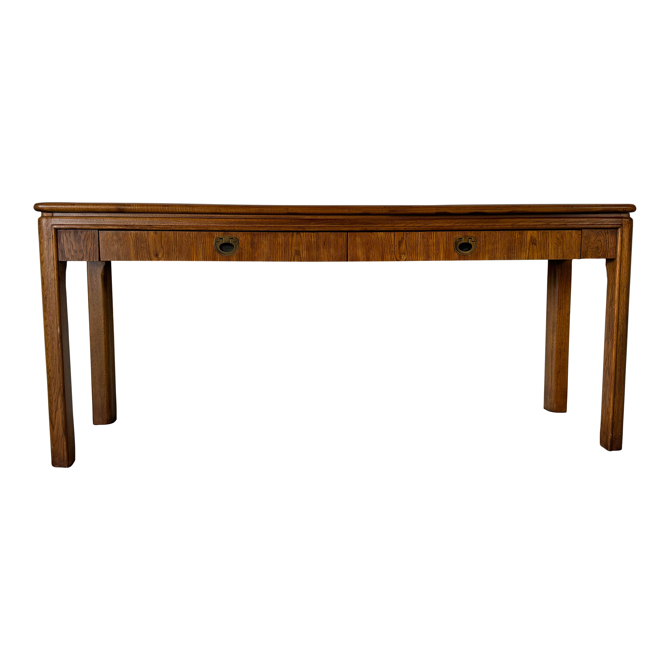 Vintage Drexel Heritage Campaign Style Two Drawers Sofa Console Table