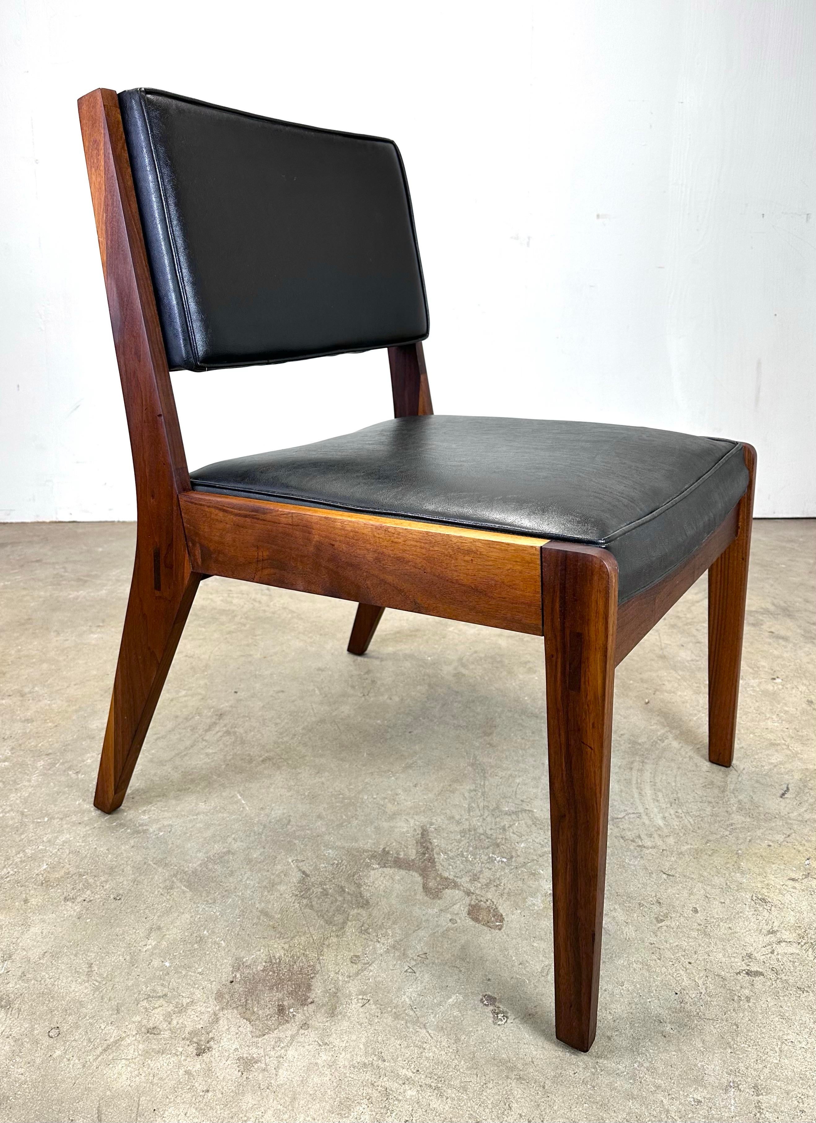 Mid Century Modern Walnut and Black Vinyl Accent Office Chair