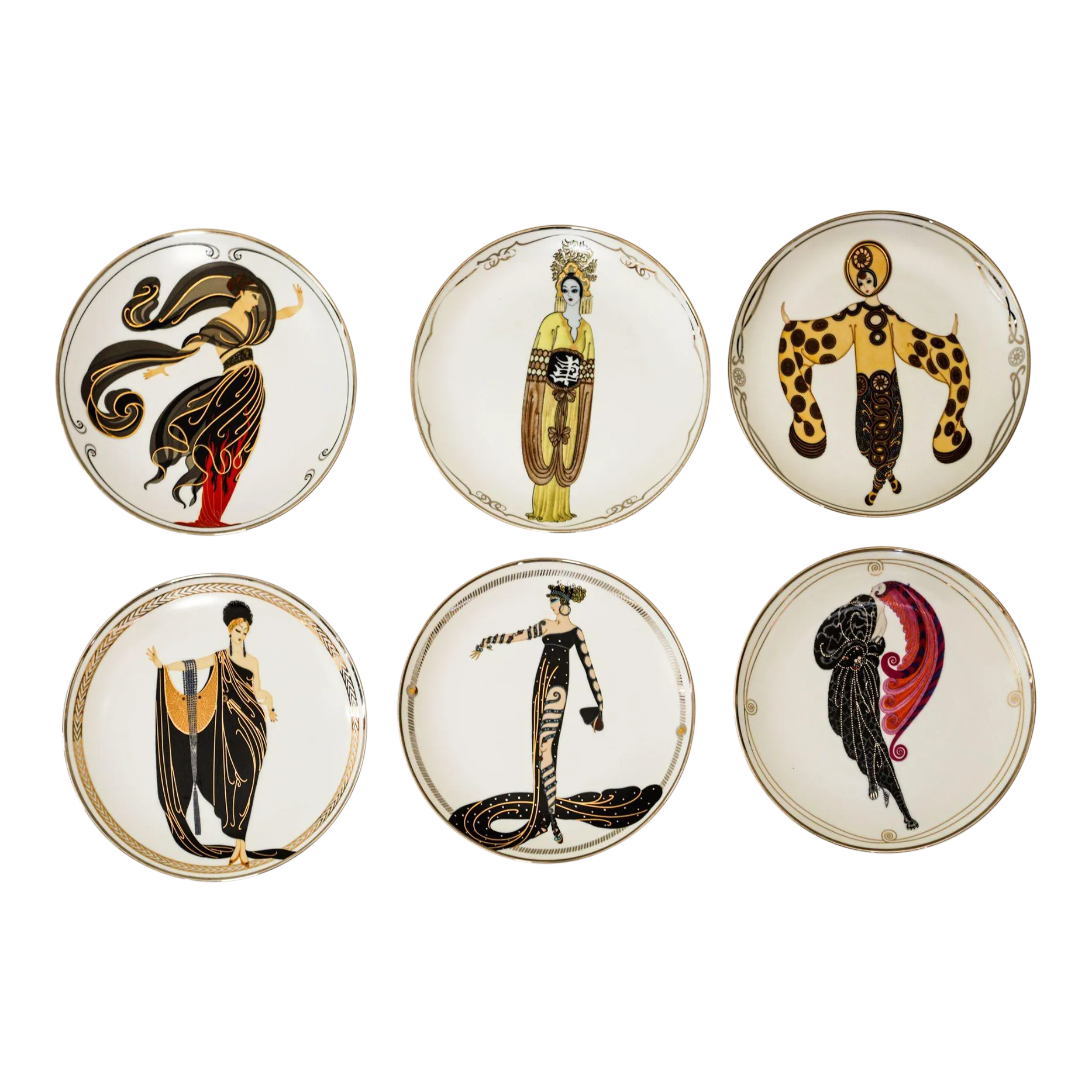 House of Erté (Romain De Tirtoff) Set of 6 Sevenarts Porcelain