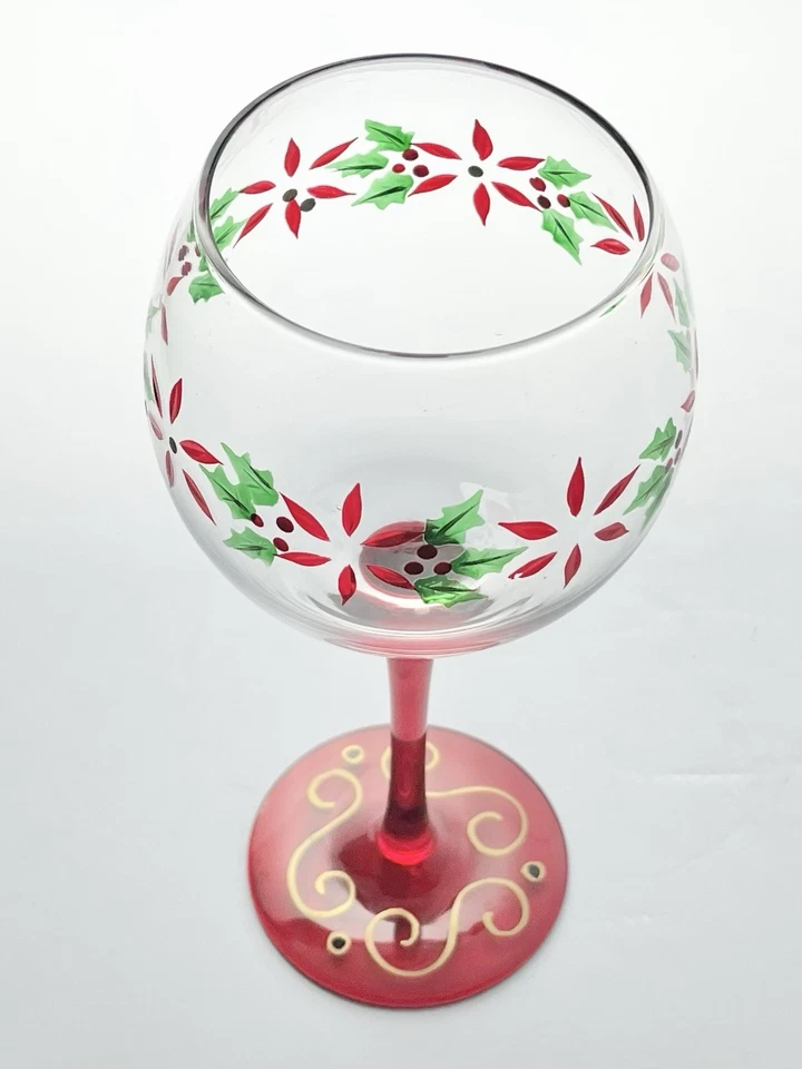 Pier 1 Poinsettia 8 Balloon Wine or Water Christmas Glasses | Chairish