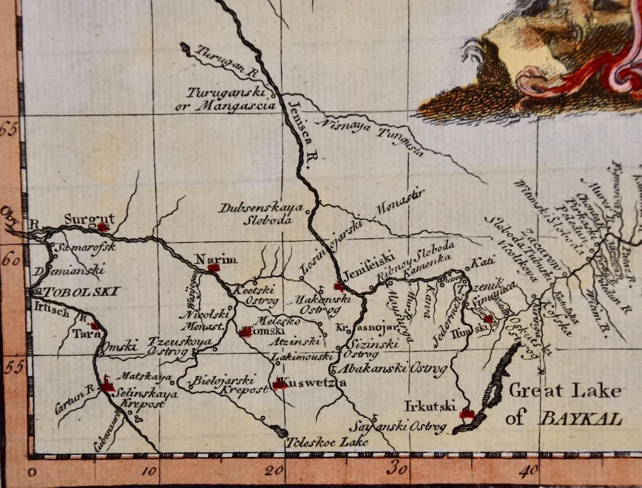 Siberia as Explored by Behring: Original 18th Century Hand-Colored Map by  Bowen, 1744 | Chairish, image size:1280x972