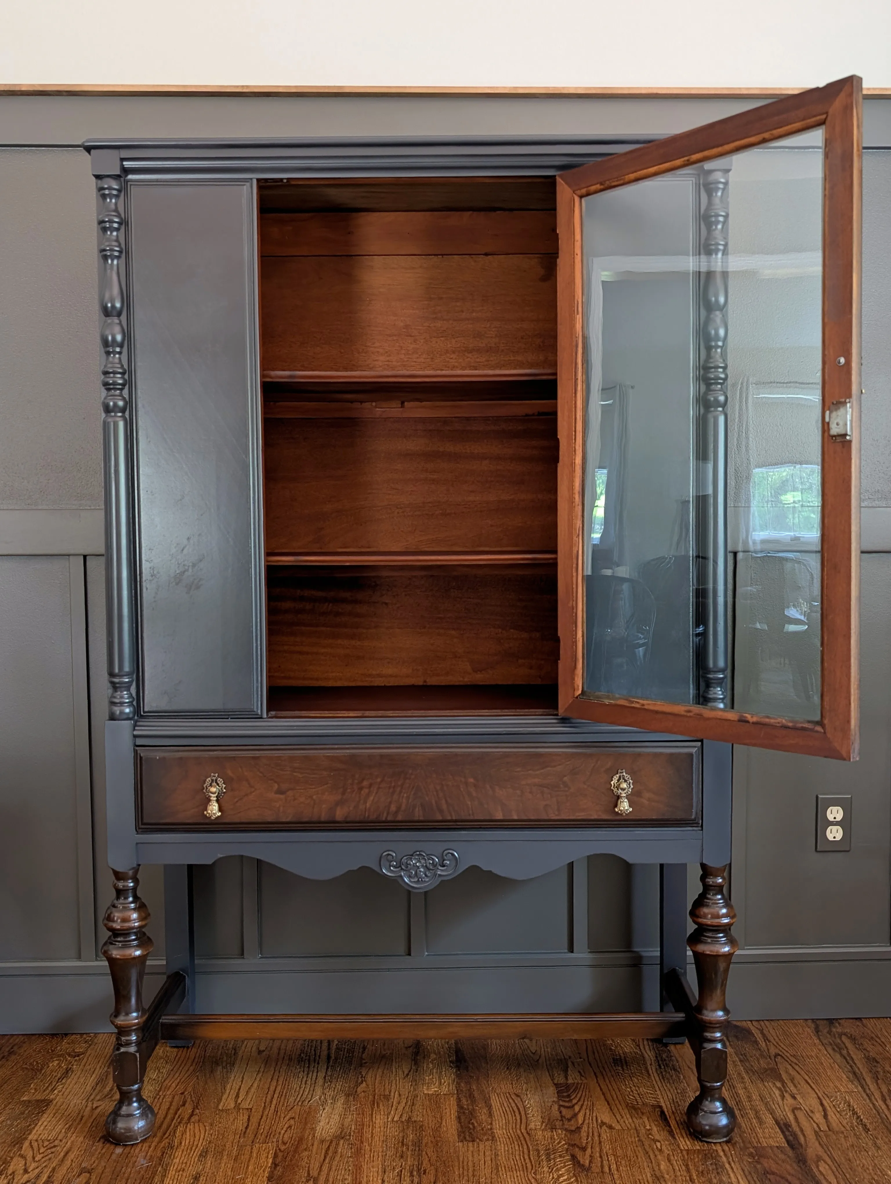 Vintage 1930's Jacobean Walnut Hutch/China Cabinet Chairish