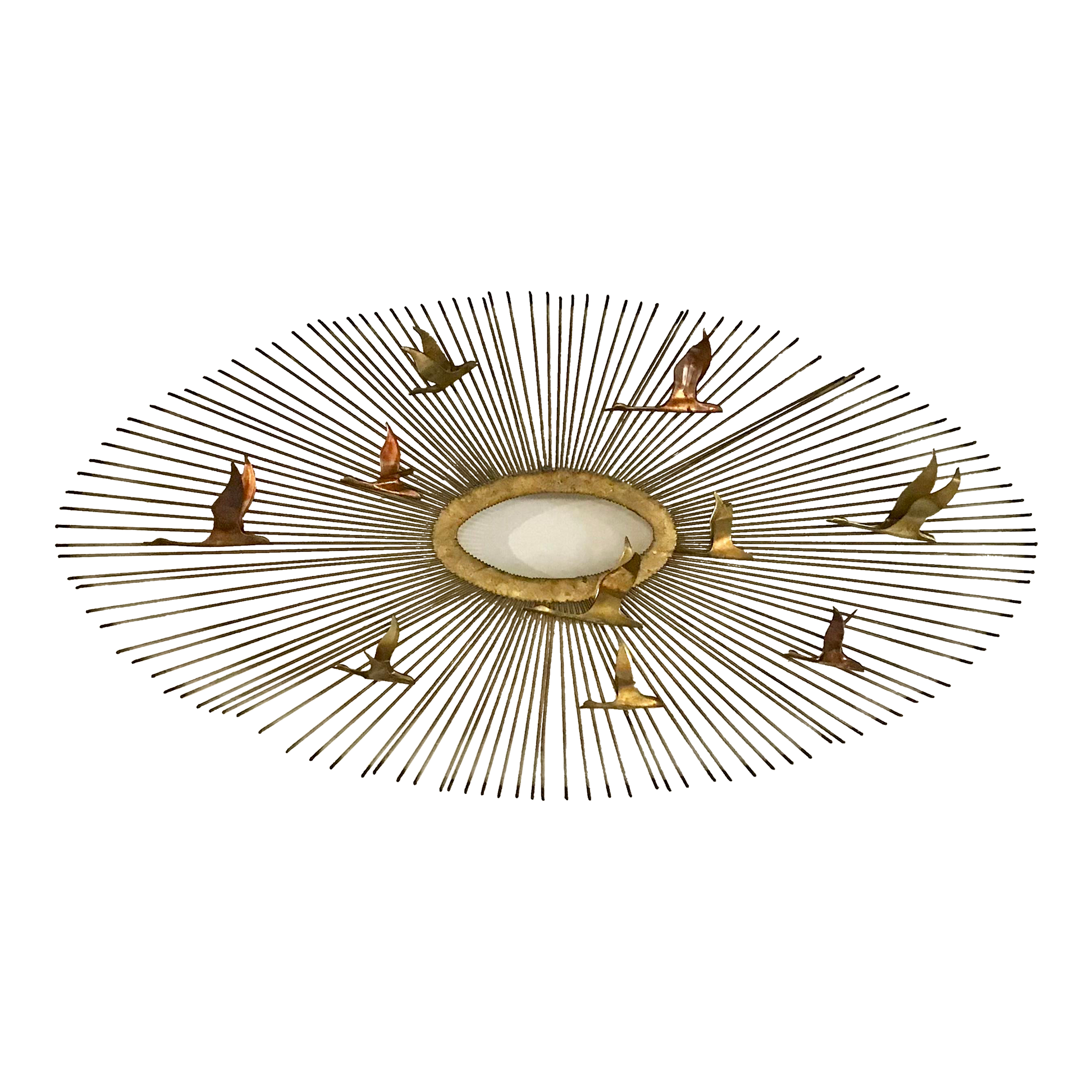Late 20th Century Metal Sunburst and Birds Sculptural Wall