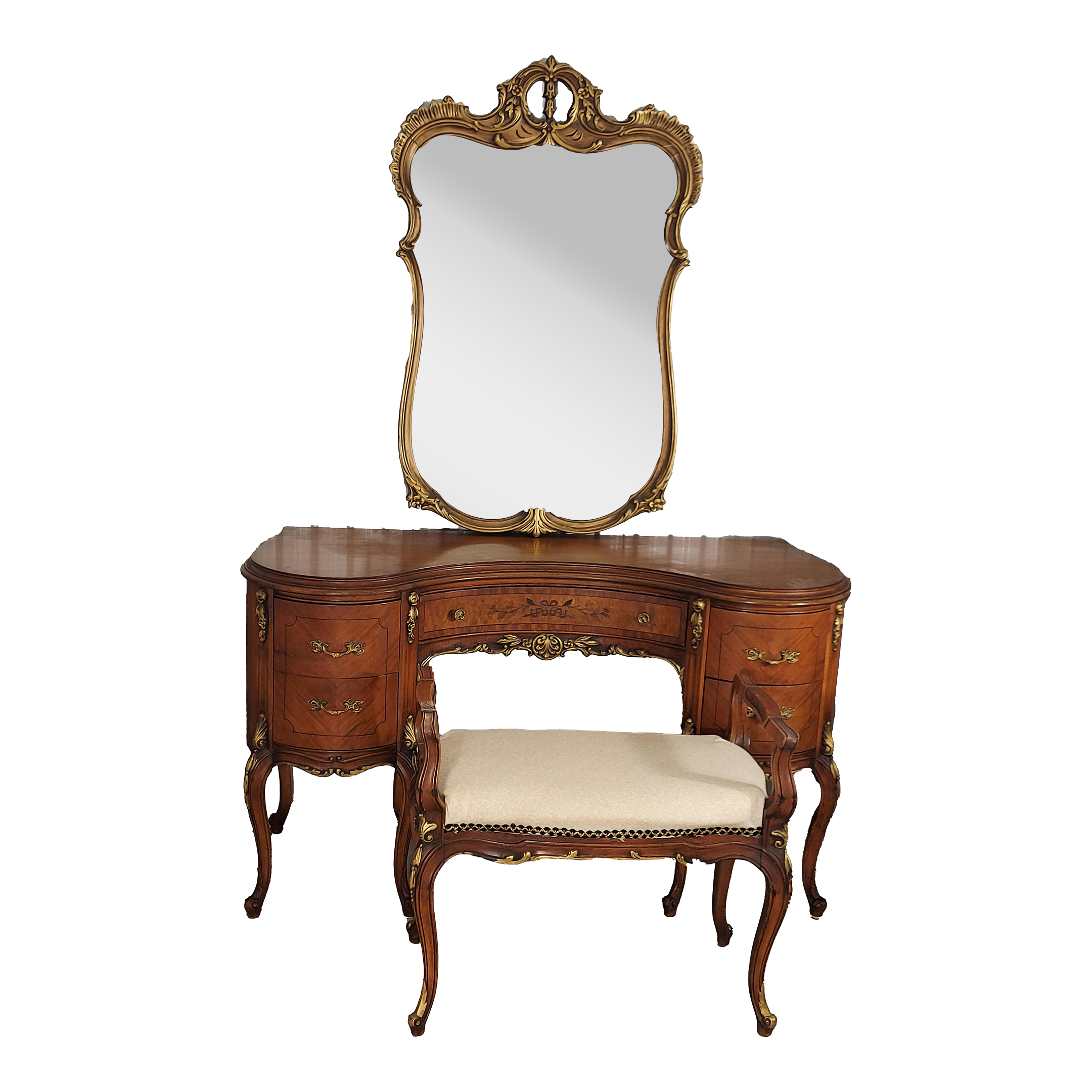 1930s French Provincial Desk, Chair and Wall Hung Mirror Chairish