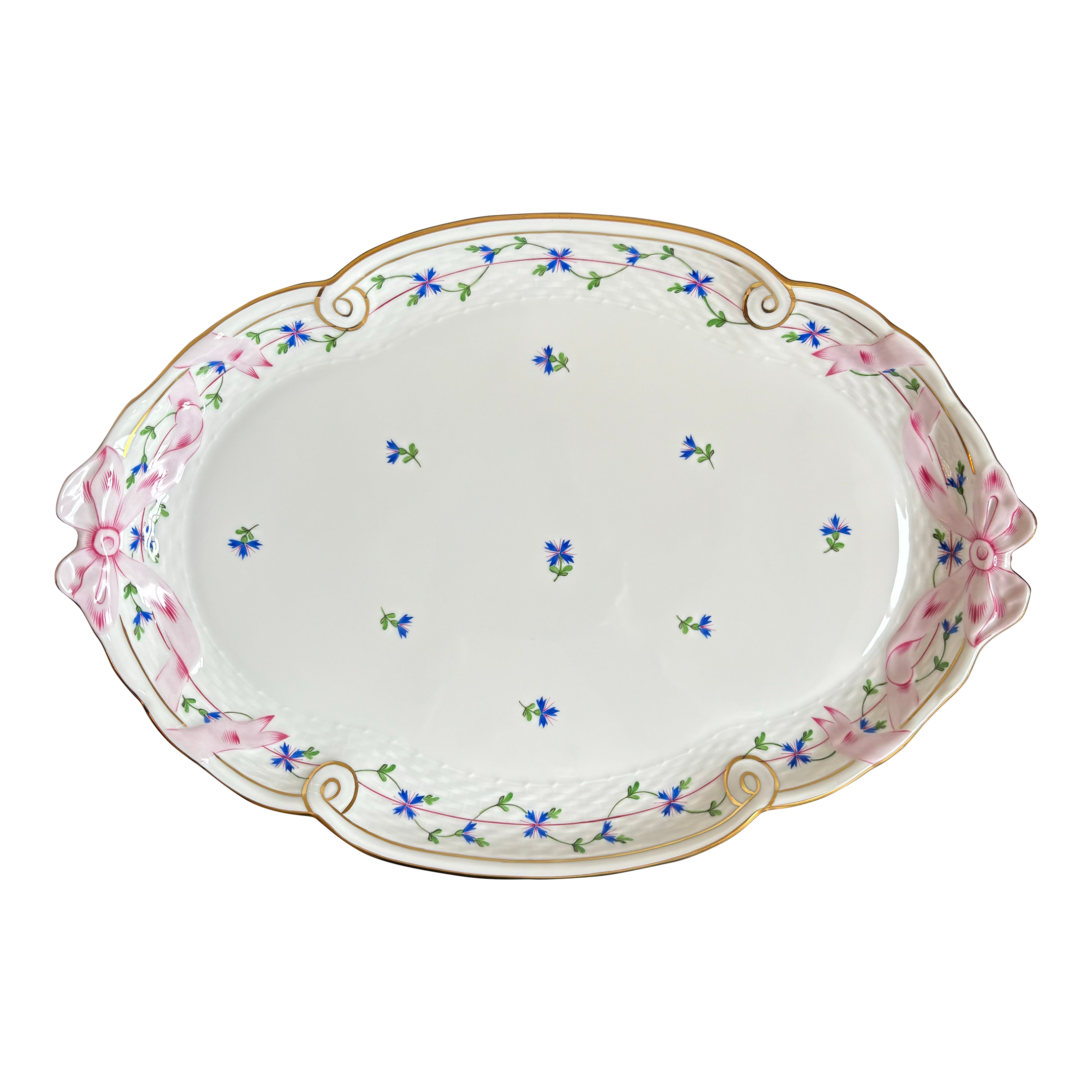 Herend Blue Garland Porcelain Ribbon Tray | Chairish