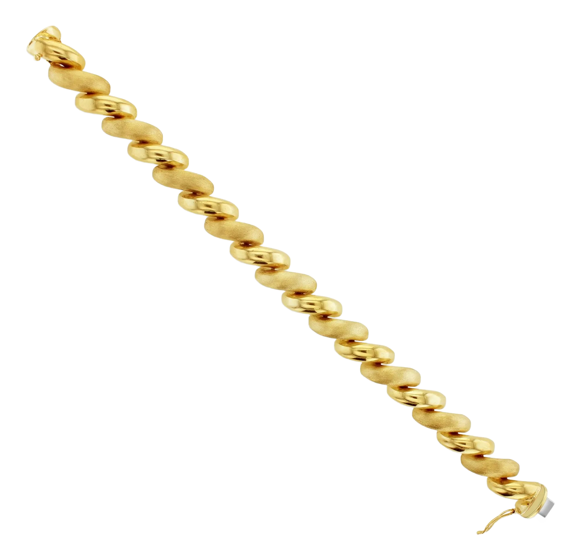 11MM San Marco Gold Link Chain Bracelet with Mixed Finish 14k Yellow Gold