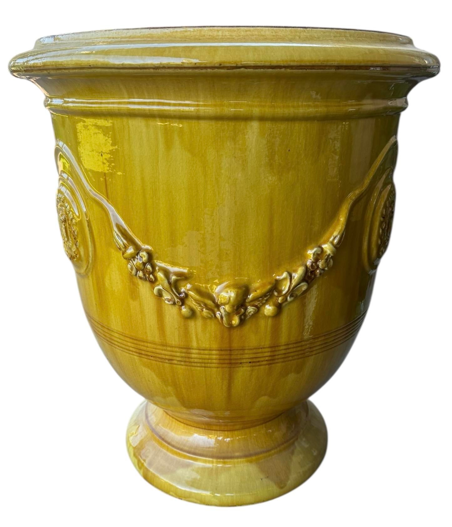 French Handmade Glazed Terracotta Planter by Le Chêne Vert in Anduze