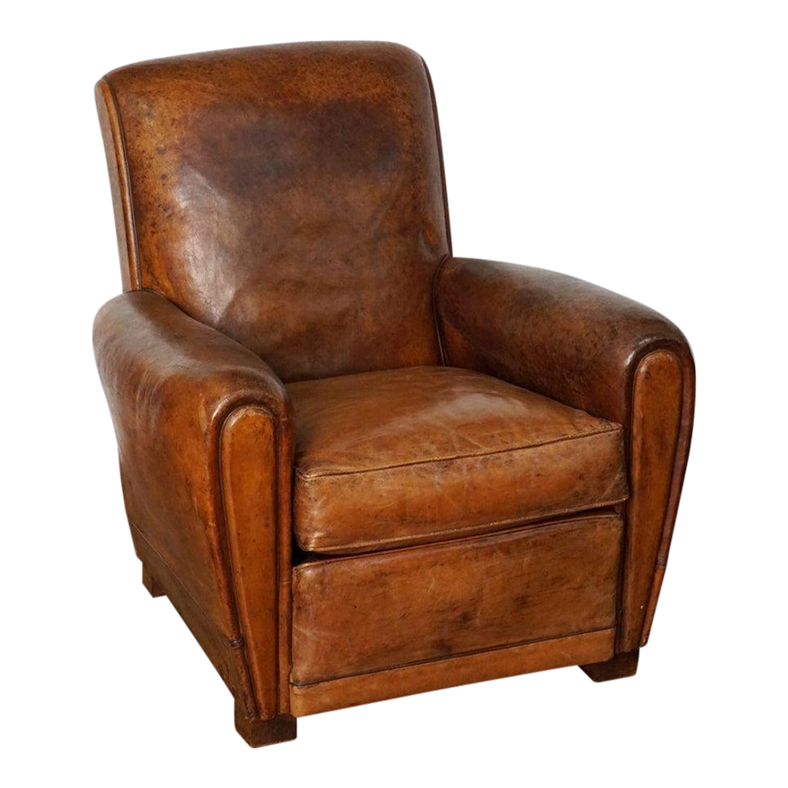 French Art Deco Leather Club Chair From the Early 20th Century Chairish