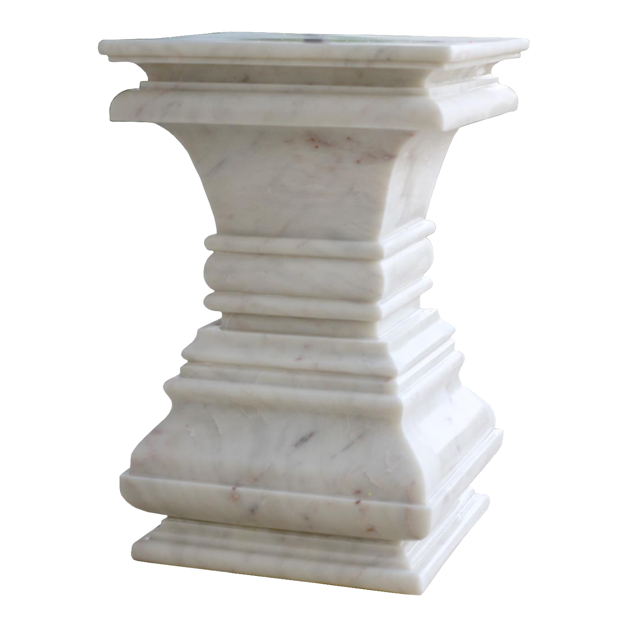 Contemporary Square Architectural Pedestal Side Table in White Marble