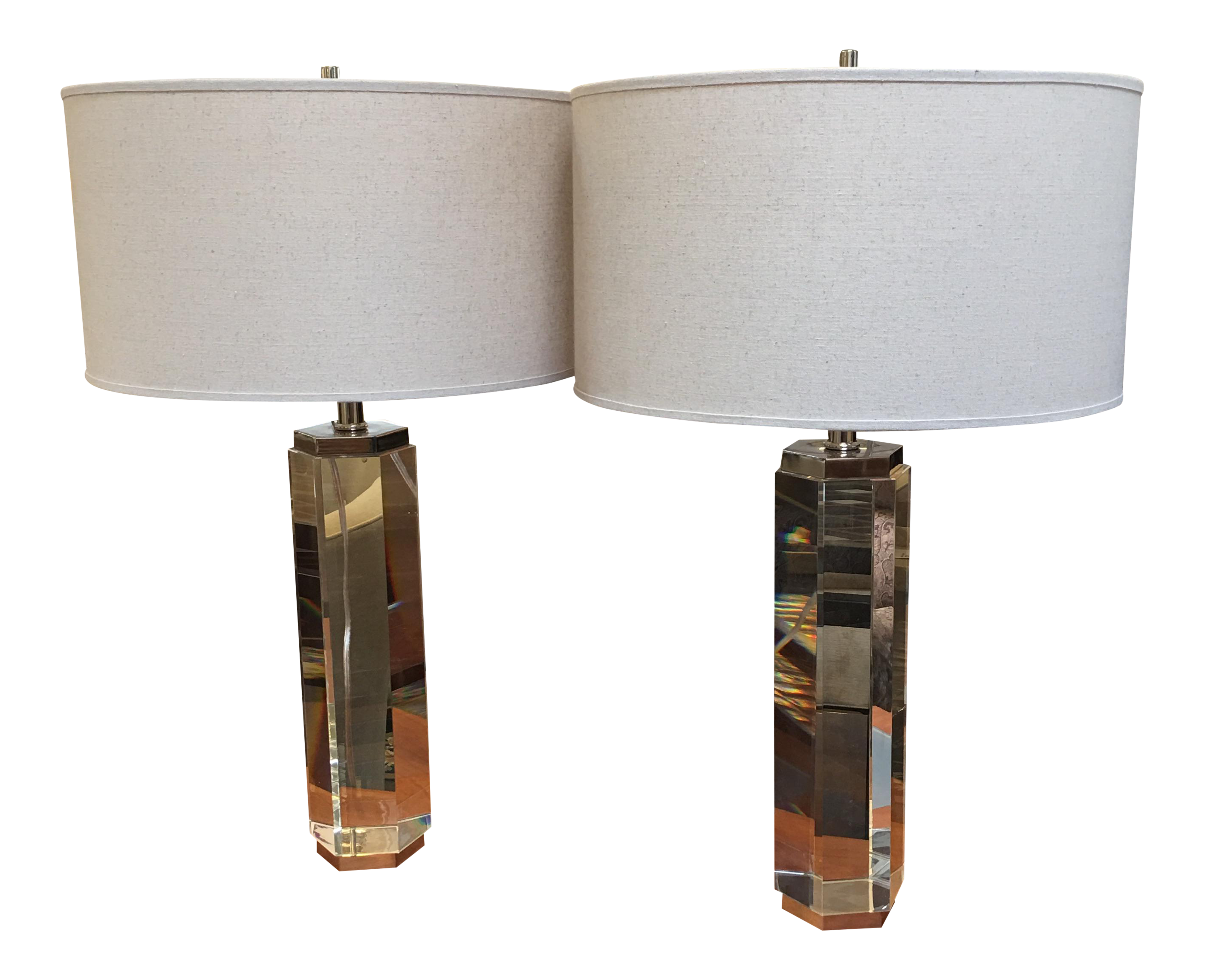 Restoration Hardware Hexagonal Column Crystal Table Lamps A Pair