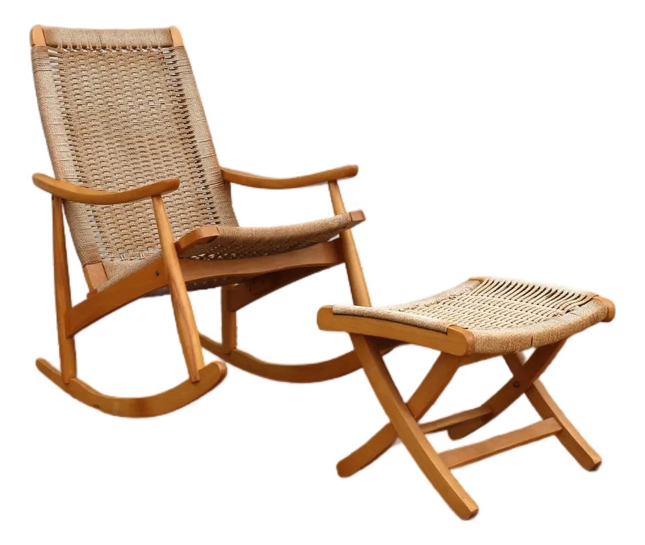 Mid-Century Modern Yugoslavian Woven Rocking Chair & Folding