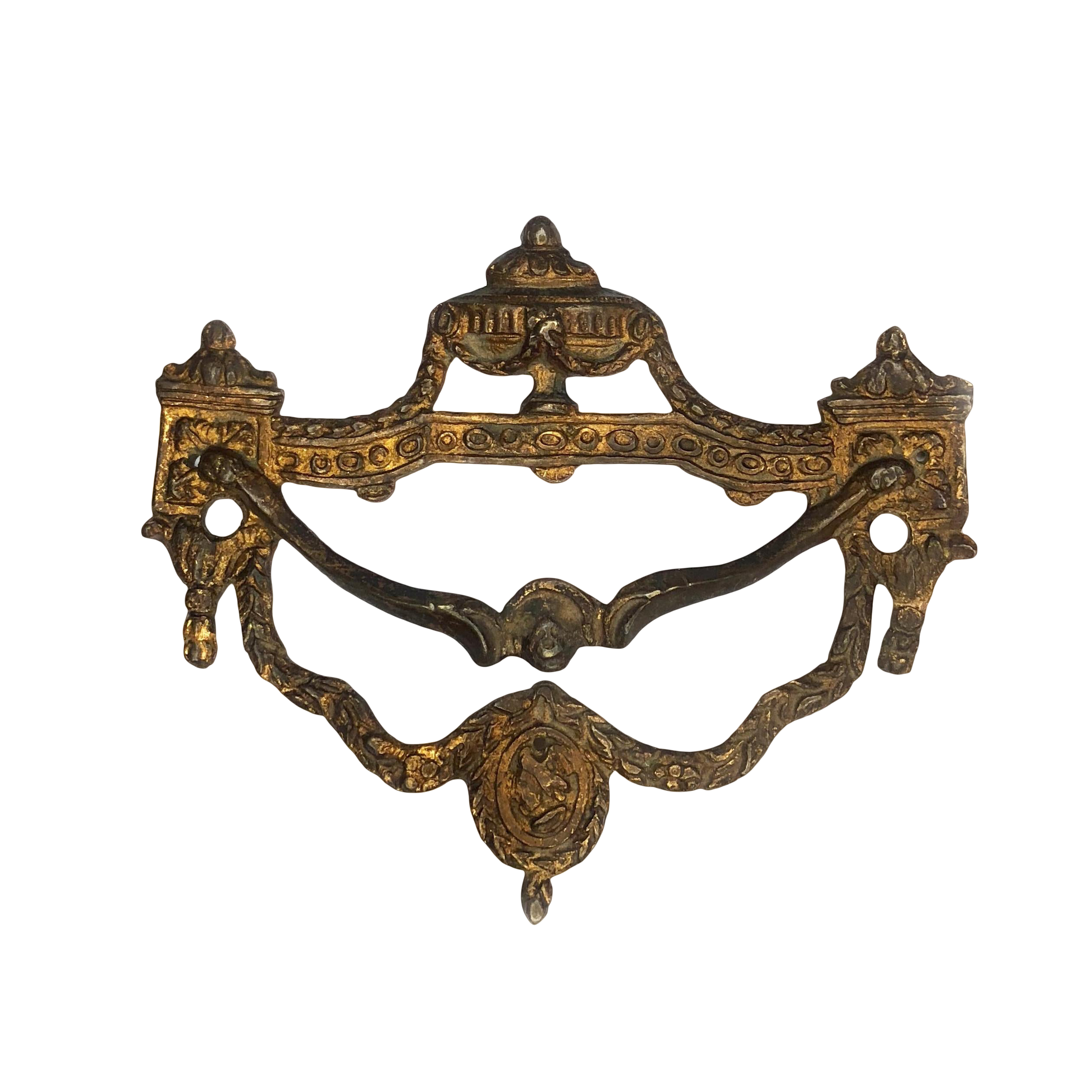 Antique French Victorian Ornate Brass Drop Front Drawer Pull