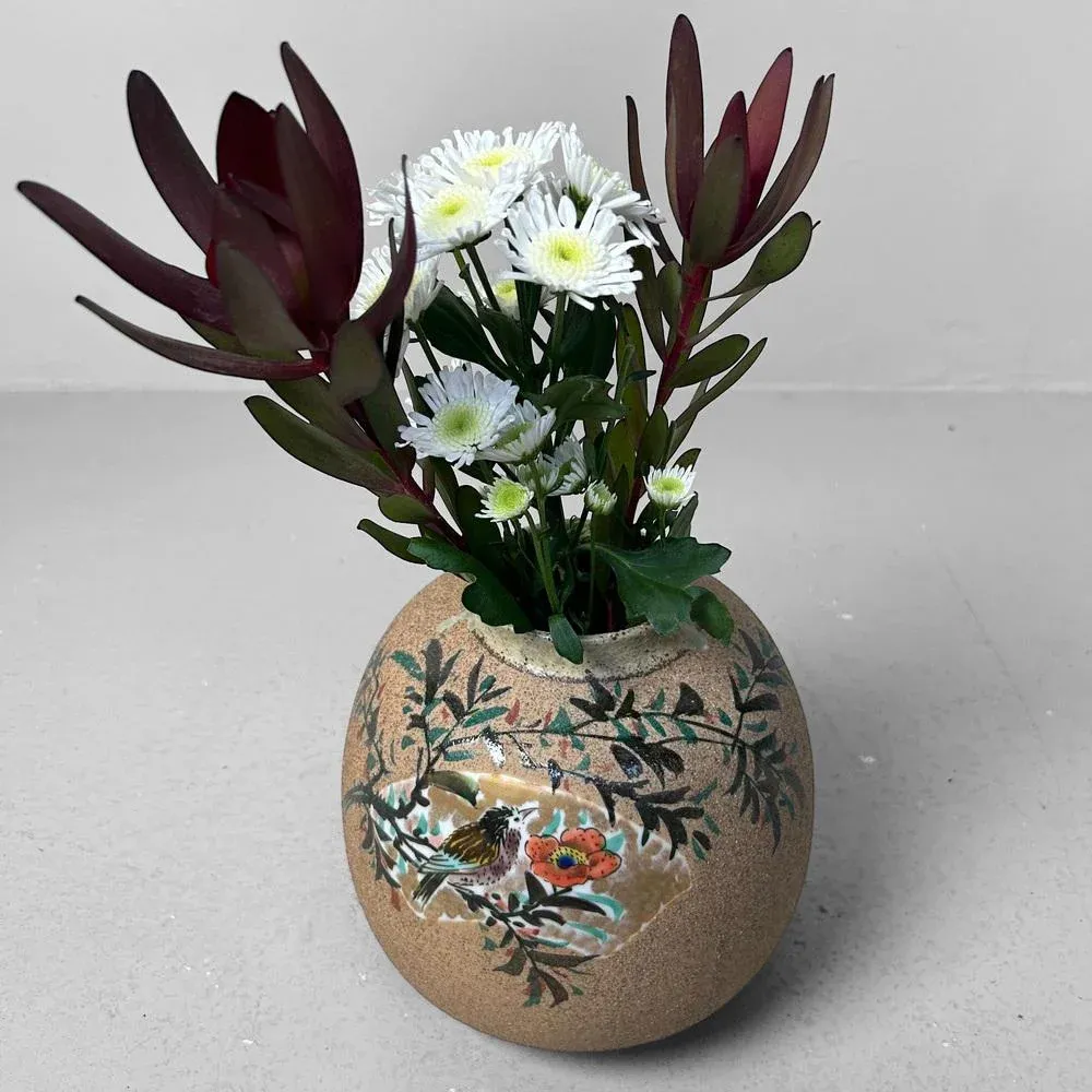 Vintage Japanese Vase with Bird and Flowers, 1960s