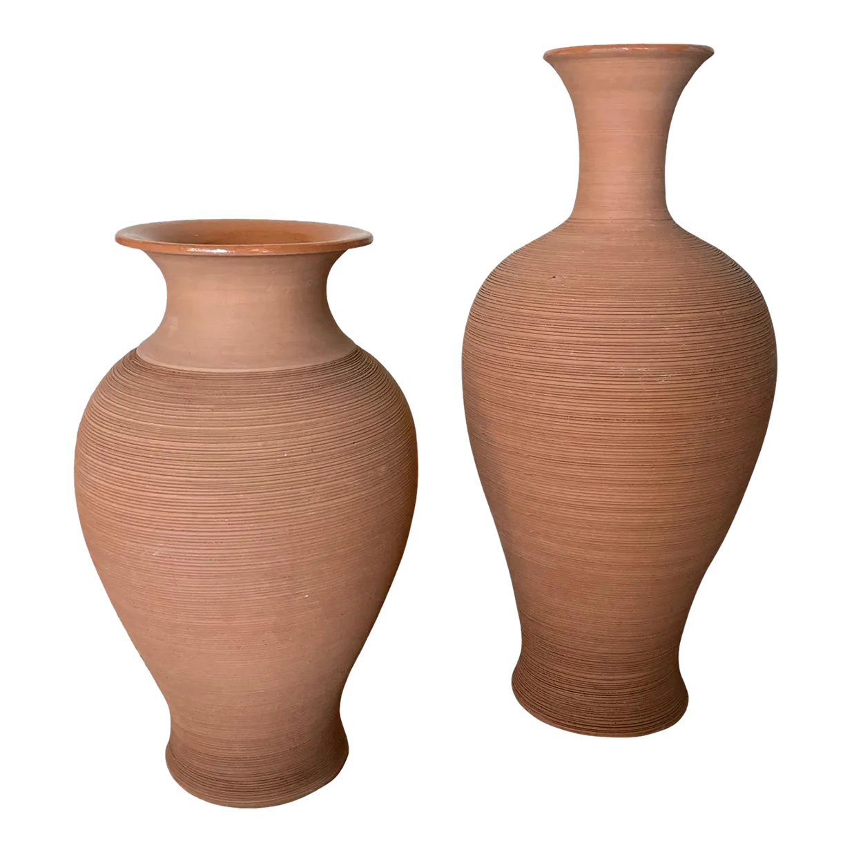 1990s Italian Rib Terracotta Vases, Set of 2 Chairish