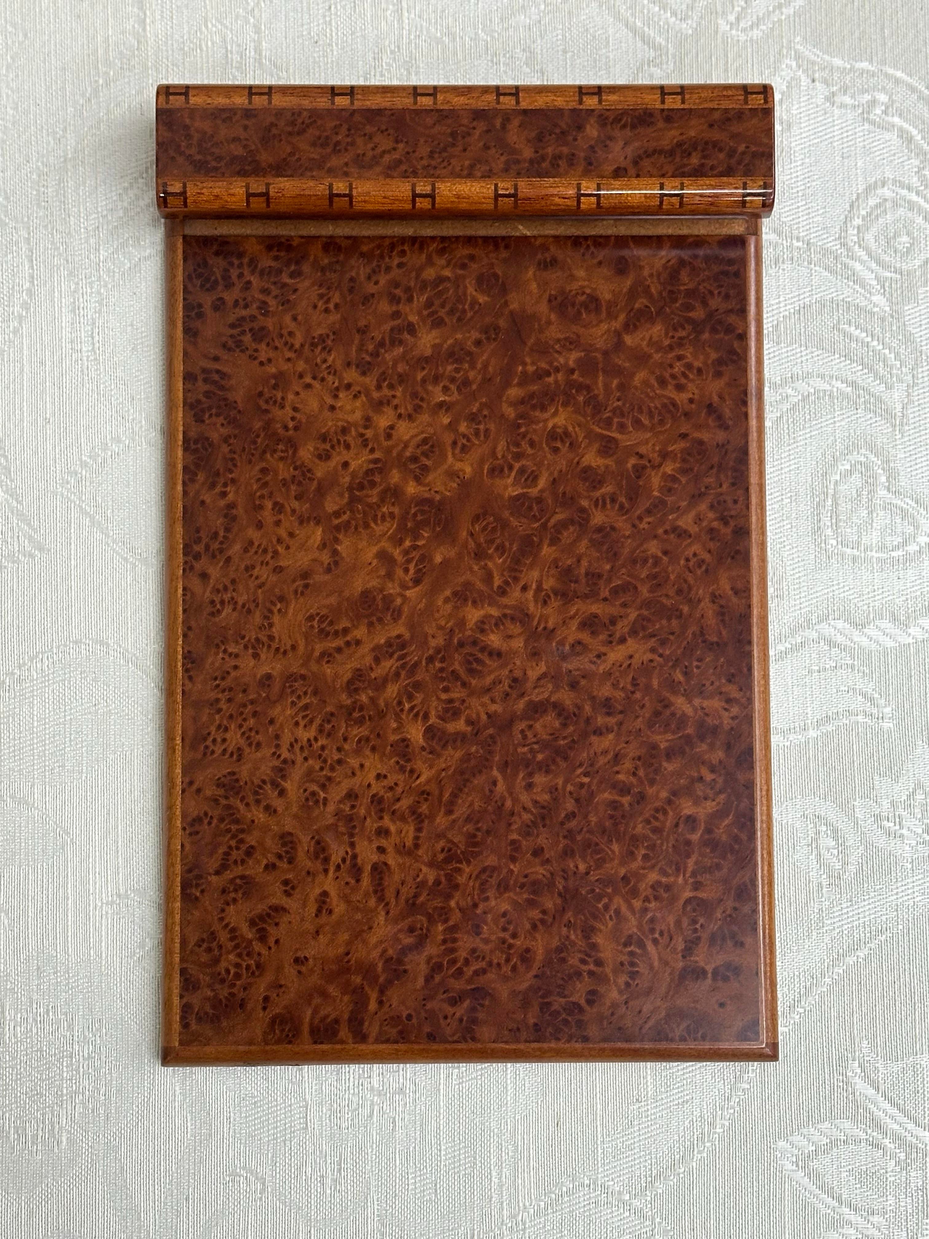 Vintage Hermes Lacquered Burlwood Notepad Holder | Chairish