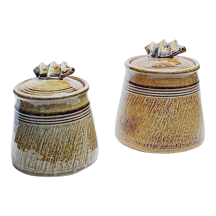 MidCentury California Studio Pottery Lidded Jars With Sculptural