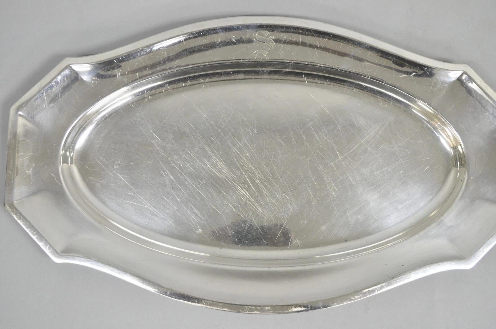 Antique English Edwardian Silver Plated Serving Platter Tray With