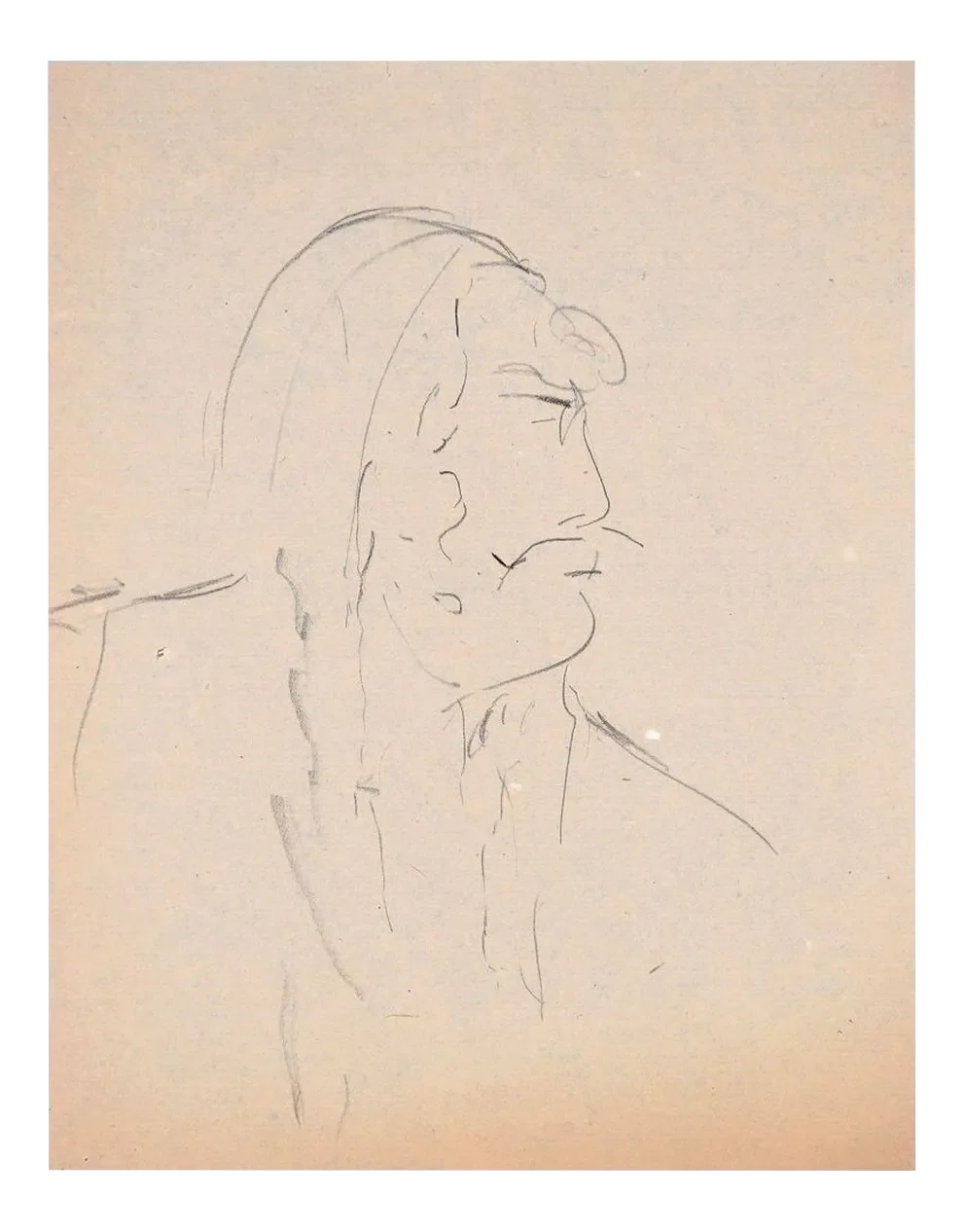 Man In Profile - Original Charcoal Drawing by Flor David - 1950s 1950s