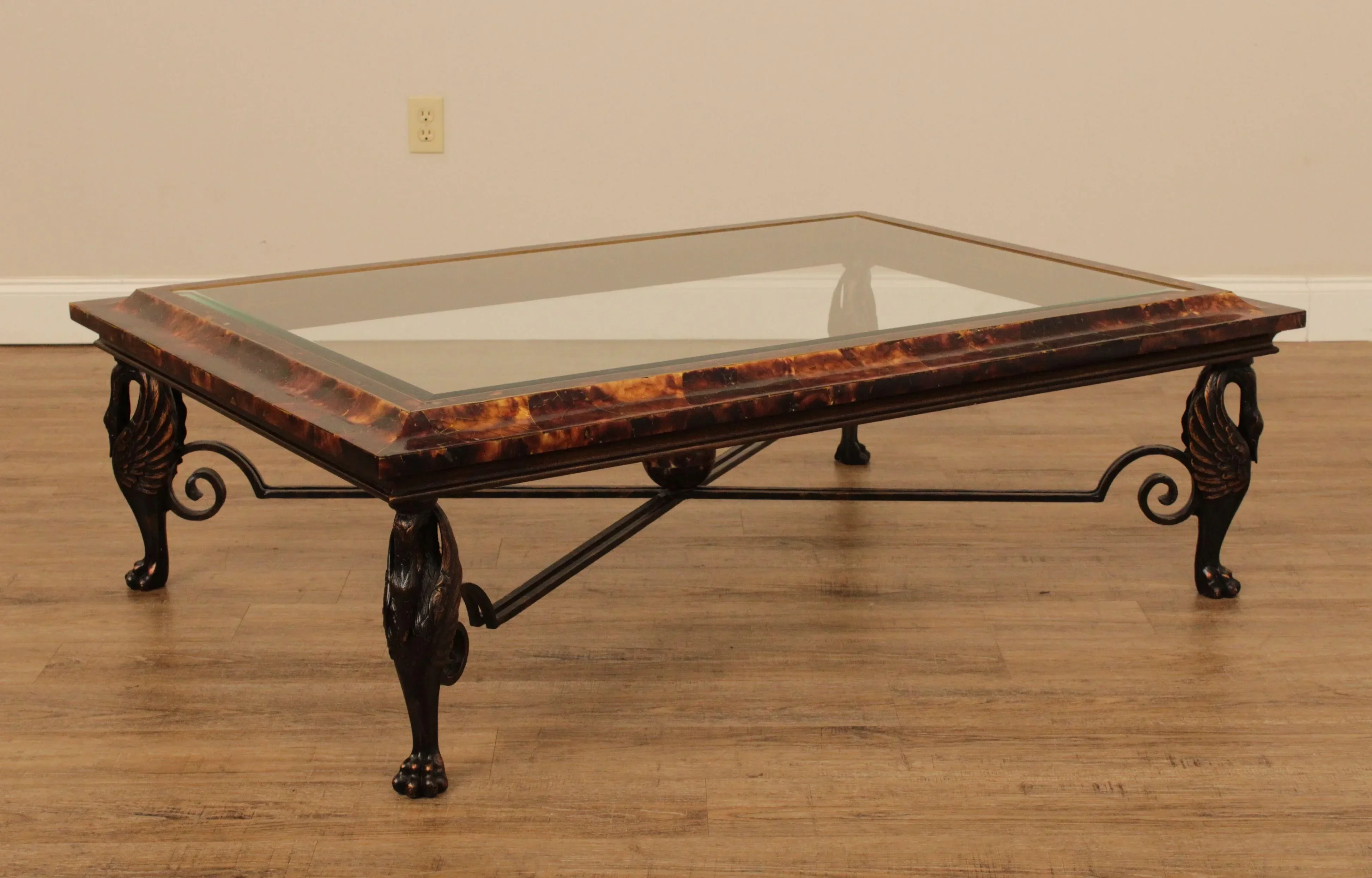 Maitland Smith Large Glass Top Faux Tortoise Shell Coffee Table