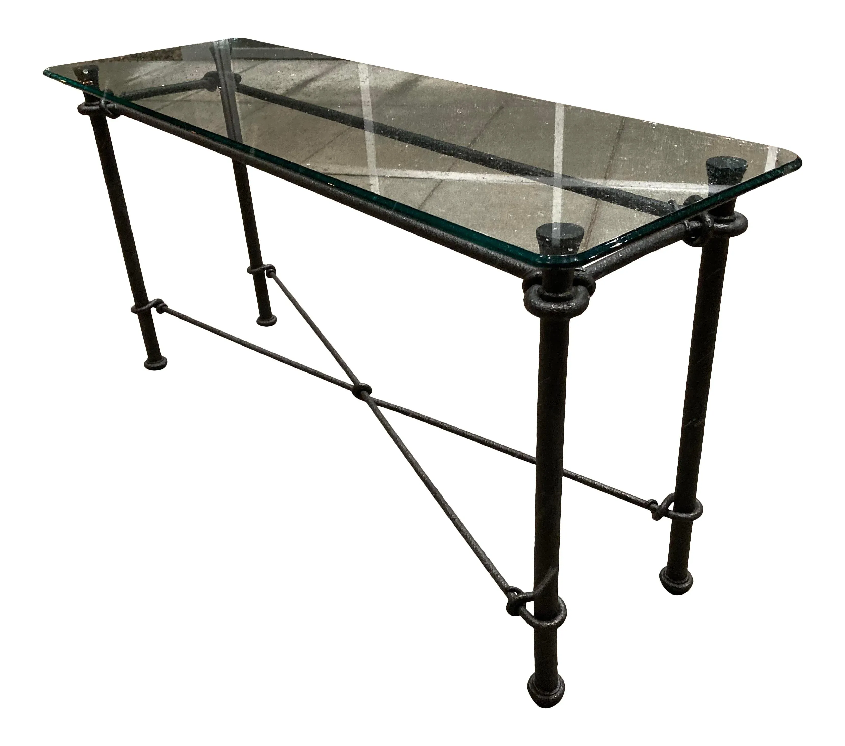 Black wrought iron and glass console table deals
