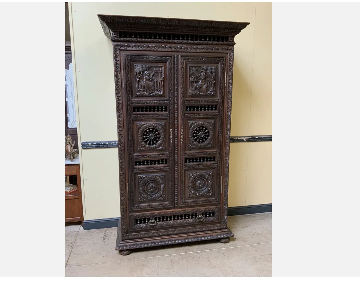 Antique Breton Wardrobe with Linen Compartment