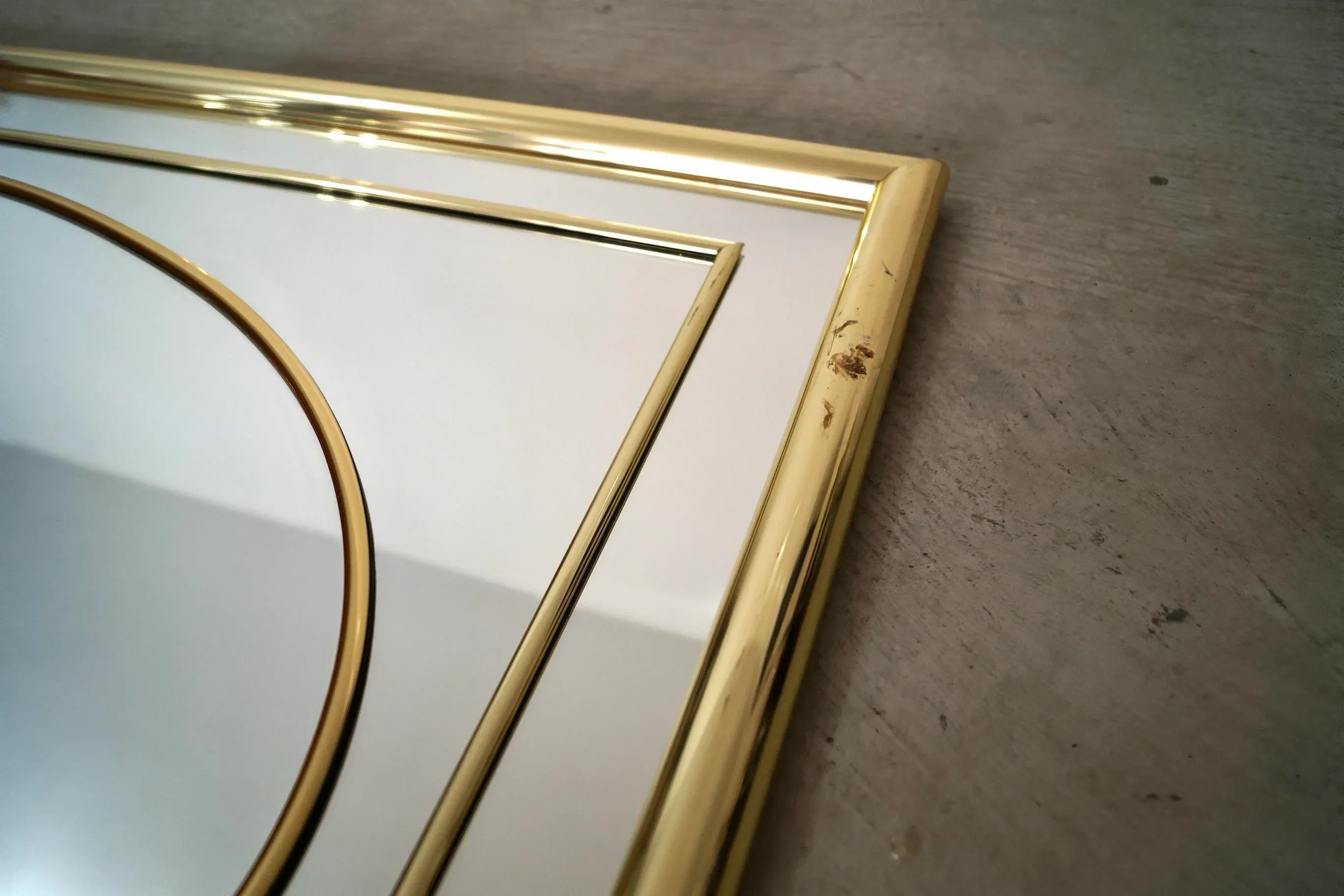 1990’s Hollywood Regency Art Deco Polymer in Brass Finish Mirror