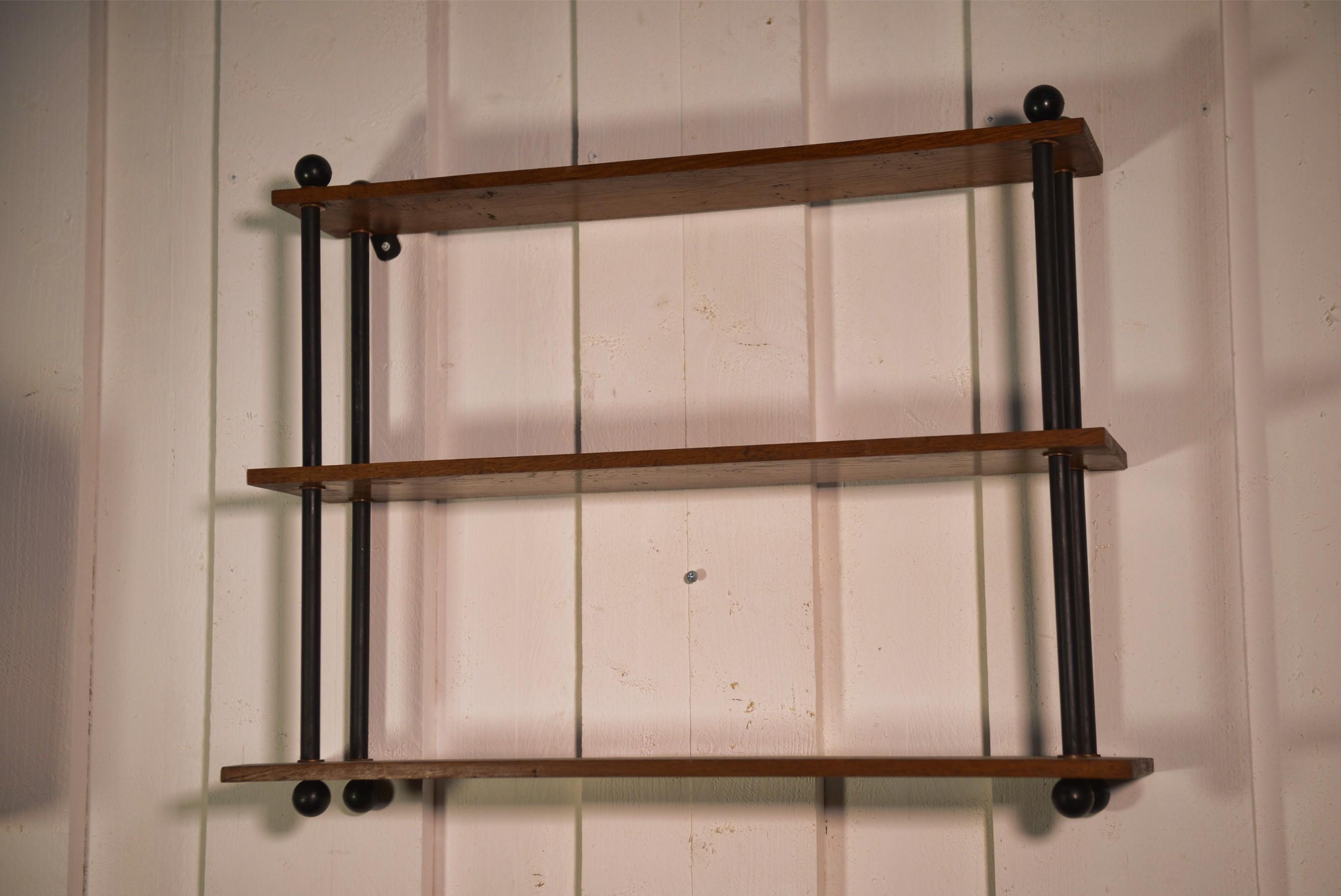 Vintage Oak and Steel Tube Shelf, 1960s