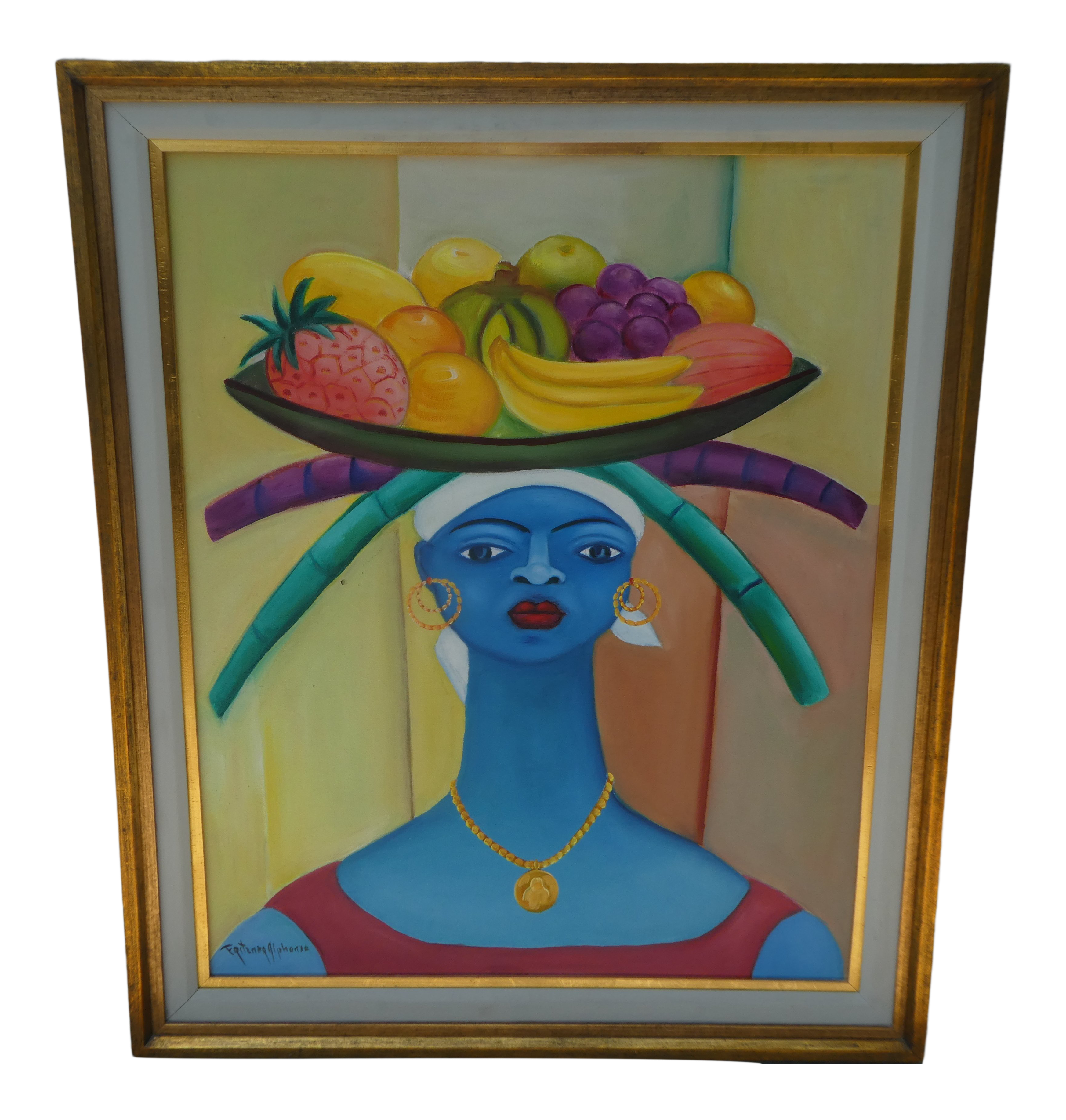 Tropical Alphonse Fritzner Haitian Painting Woman With Basket On Head Well Listed Chairish