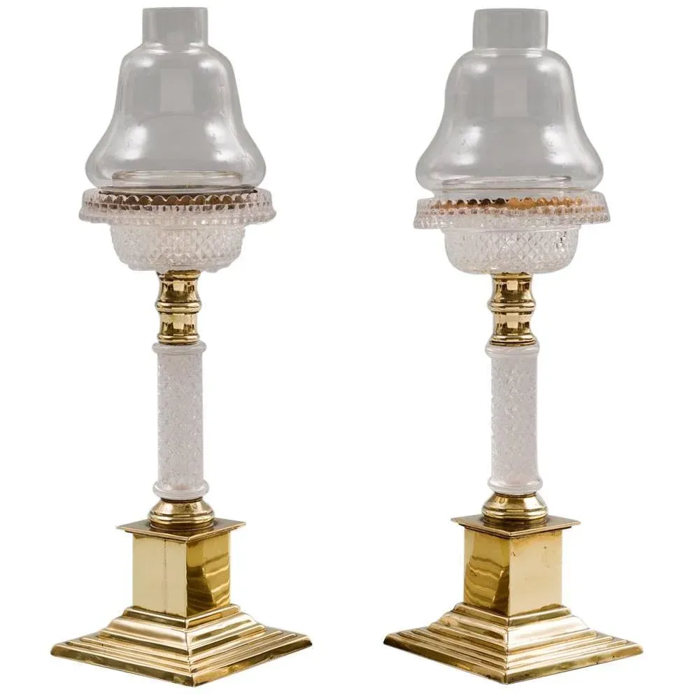 Antique Glass and Brass Cricklites - a Pair