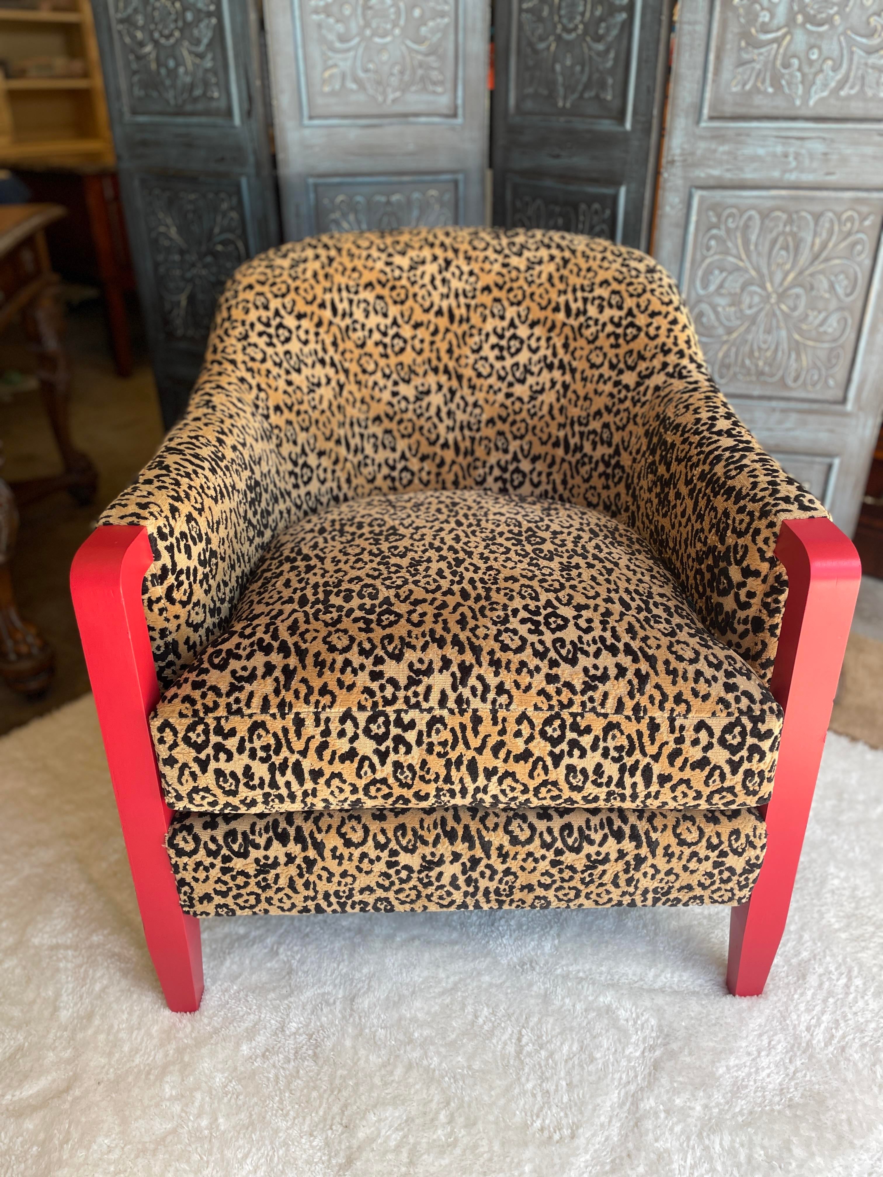 Hollywood Regency Leopard Themed Accent Chair and Ottoman Set