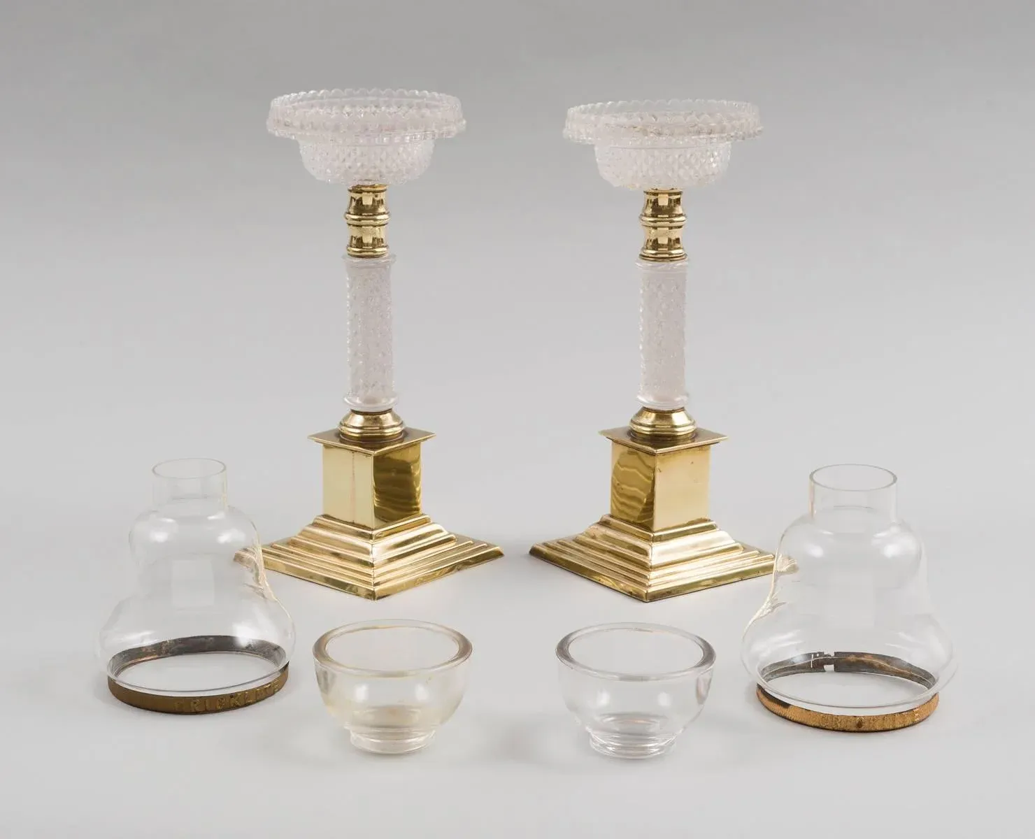 Antique Glass and Brass Cricklites - a Pair
