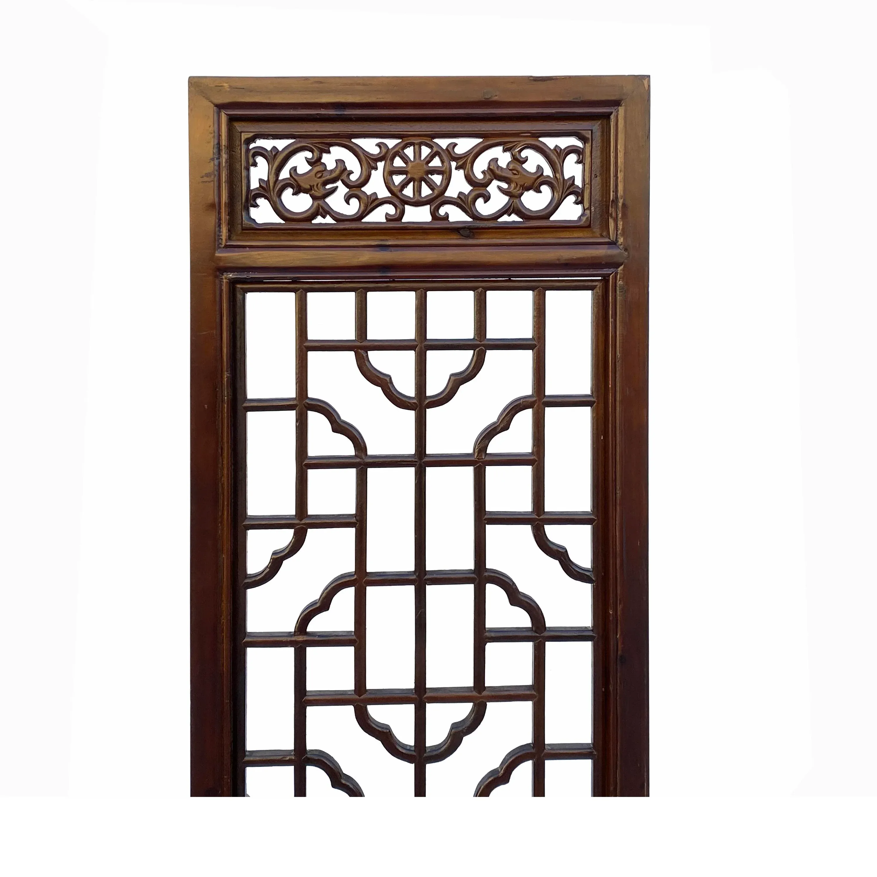 Chinese Brown Geometric Pattern Theme Wood Panel Floor Screen 4pcs