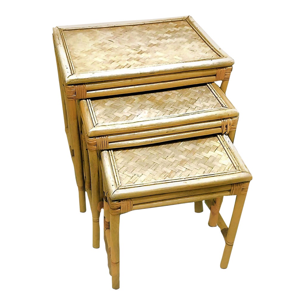 Mid 20th Century Vintage Rattan Nesting Tables - Set of 3 | Chairish