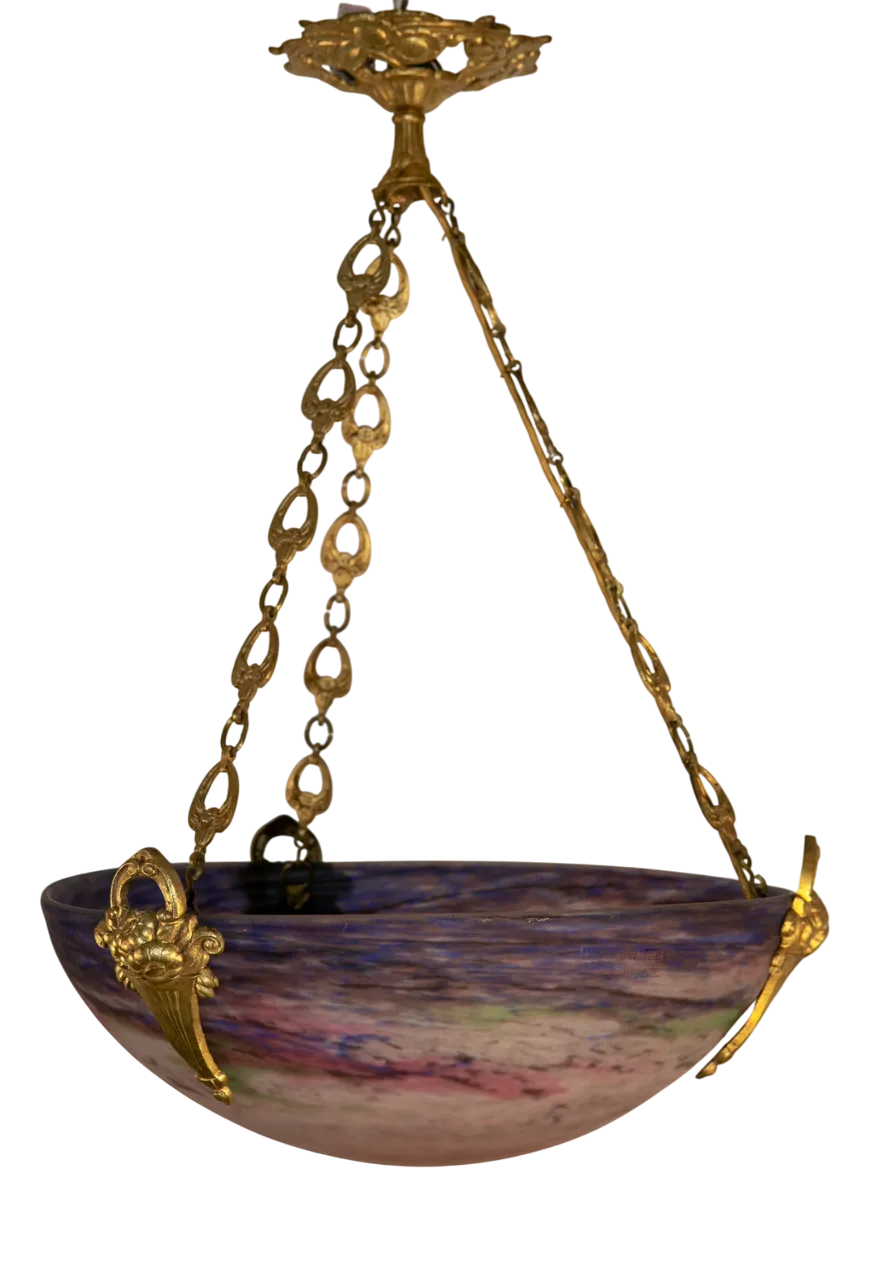 Art Deco Ceiling Lamp with Large Glass Bowl by Muller Frères for Muller Frères Luneville, France, 1930s