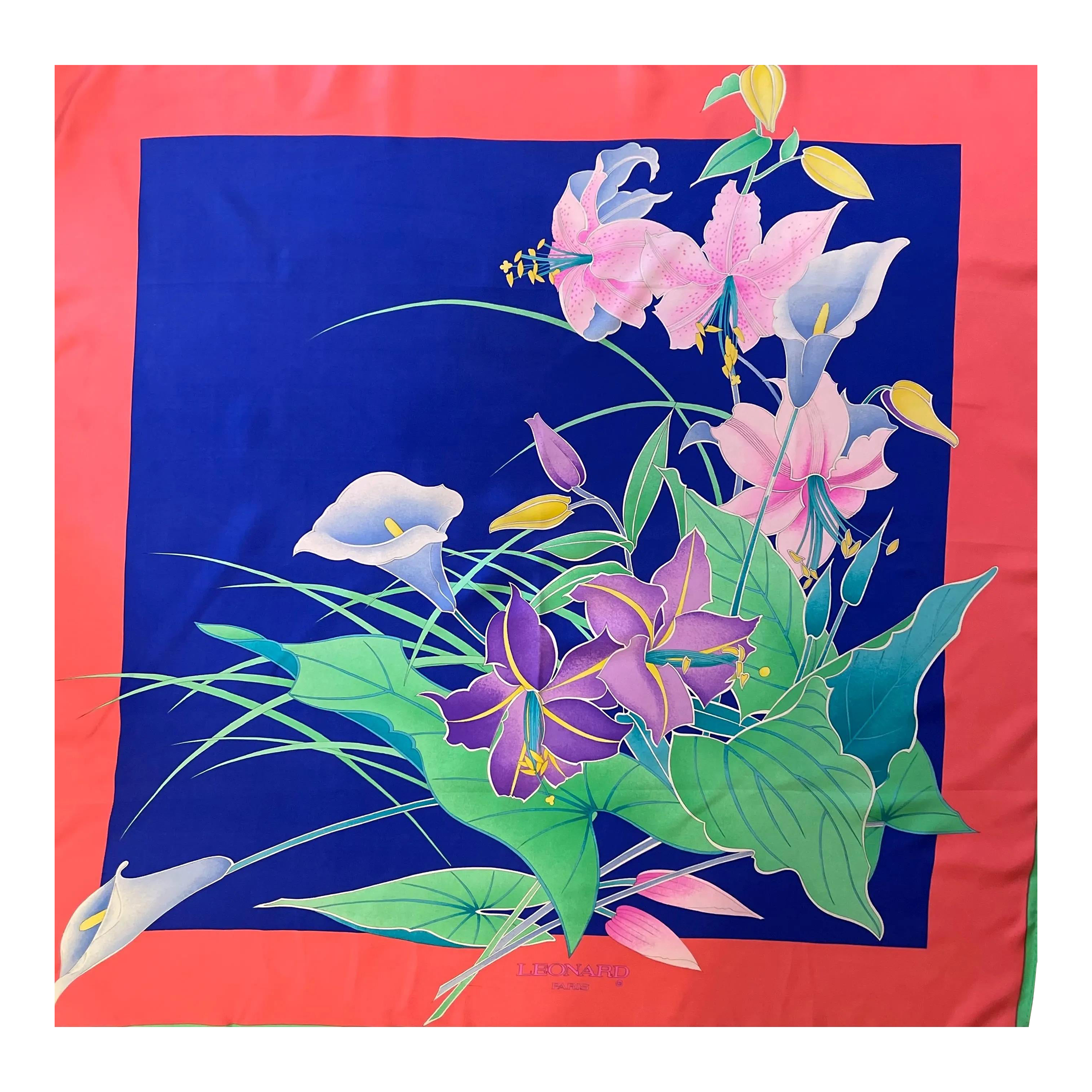 Leonard Paris Silk Scarf Flowers | Chairish