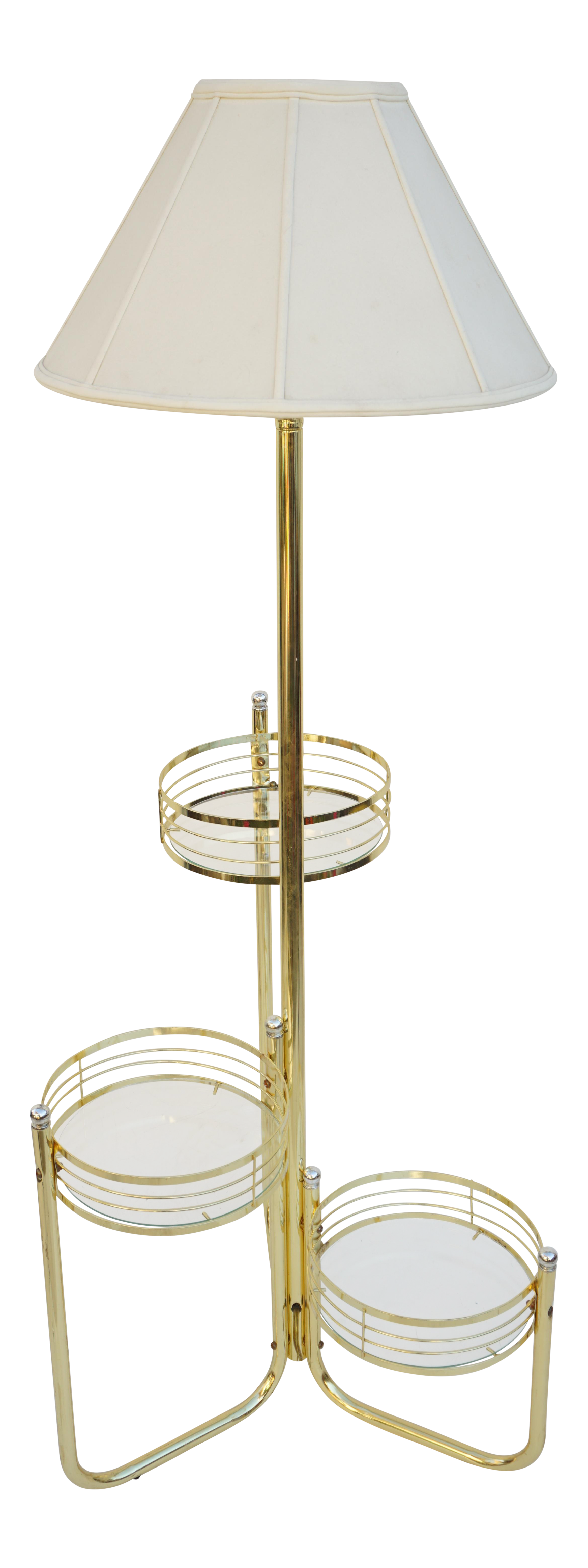 MidCentury Modern Brass & Glass Three Tier Plant Stand + Floor Lamp