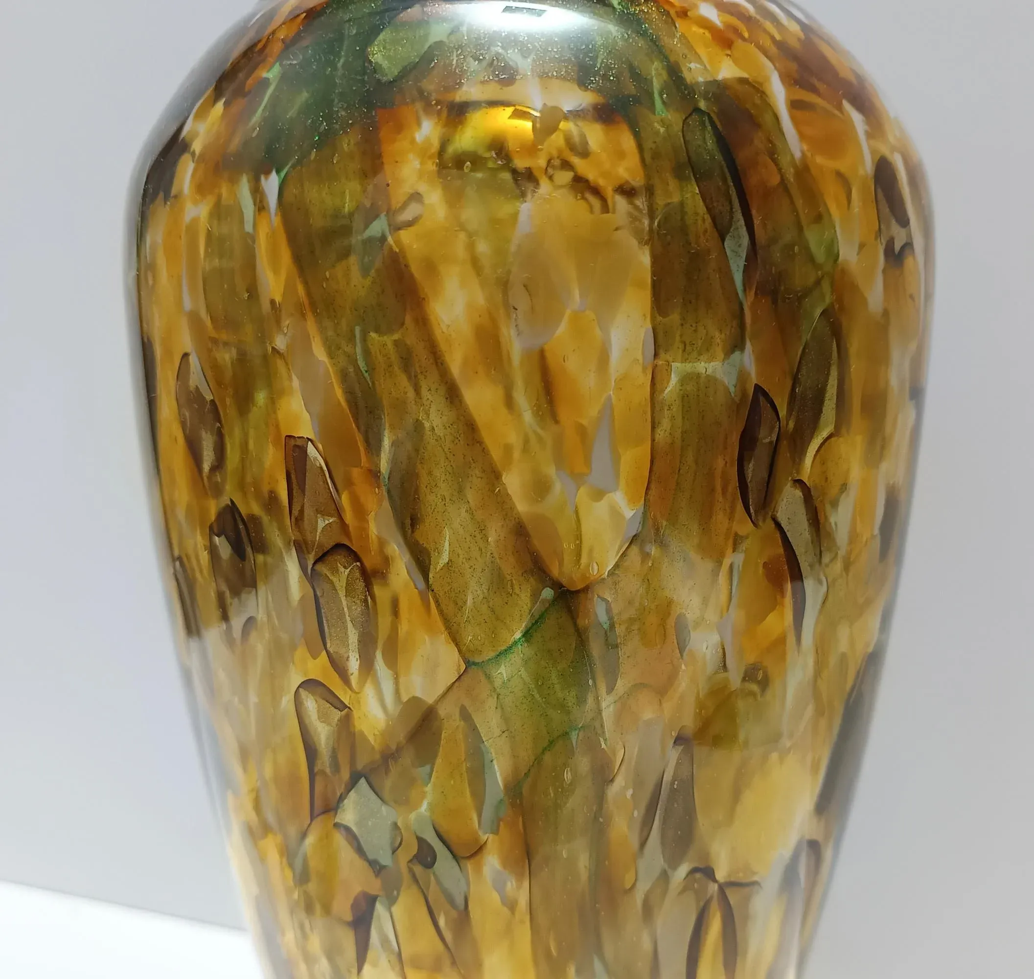 Large Yellow and Green Murano Glass Vase with Aventurine