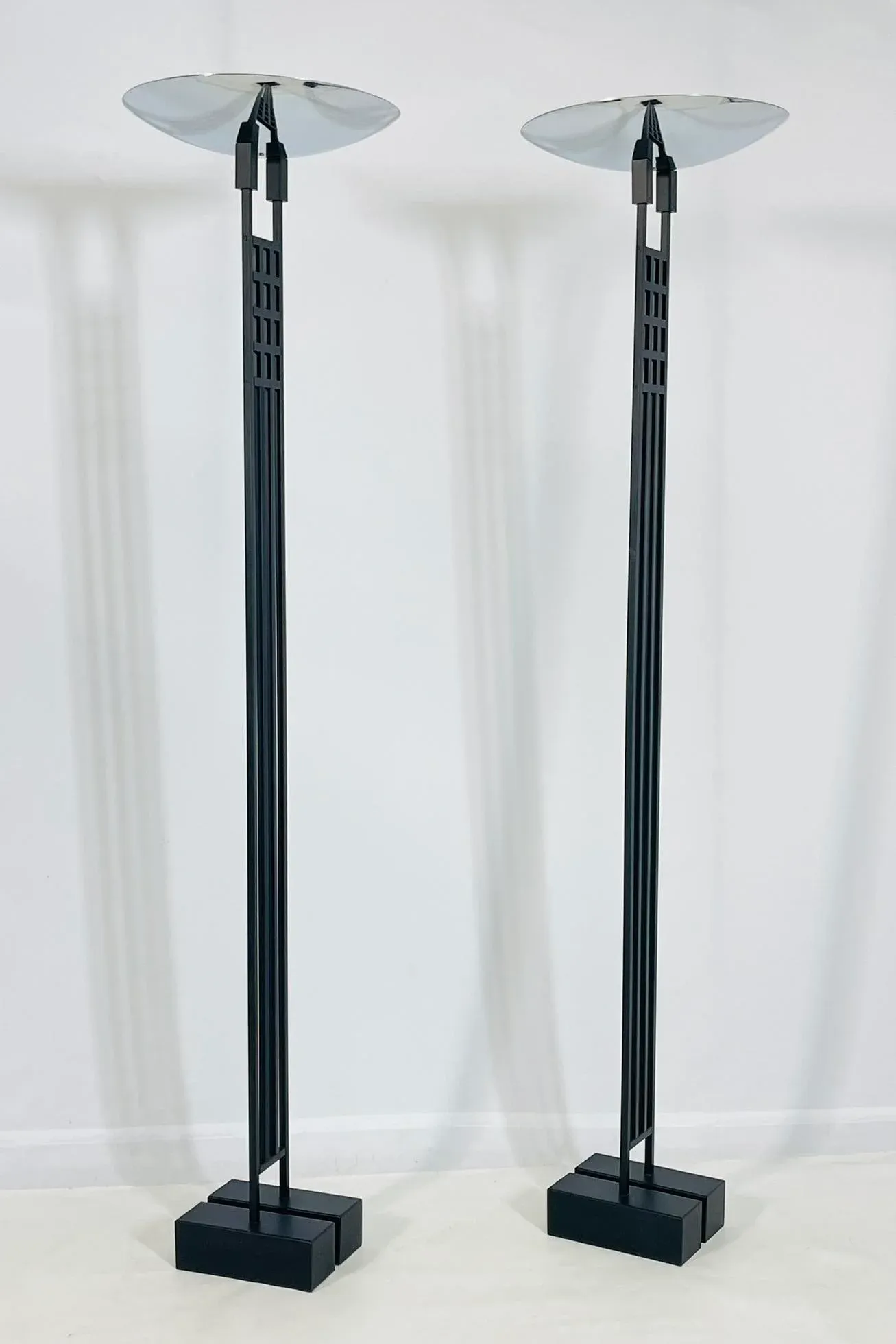 1970s a Italian Mid-Century Modern Brass and Glass Ceiling LightPair of Floor Lamps/Torchieres by Robert Sonneman for George Kovacs, Usa 1987