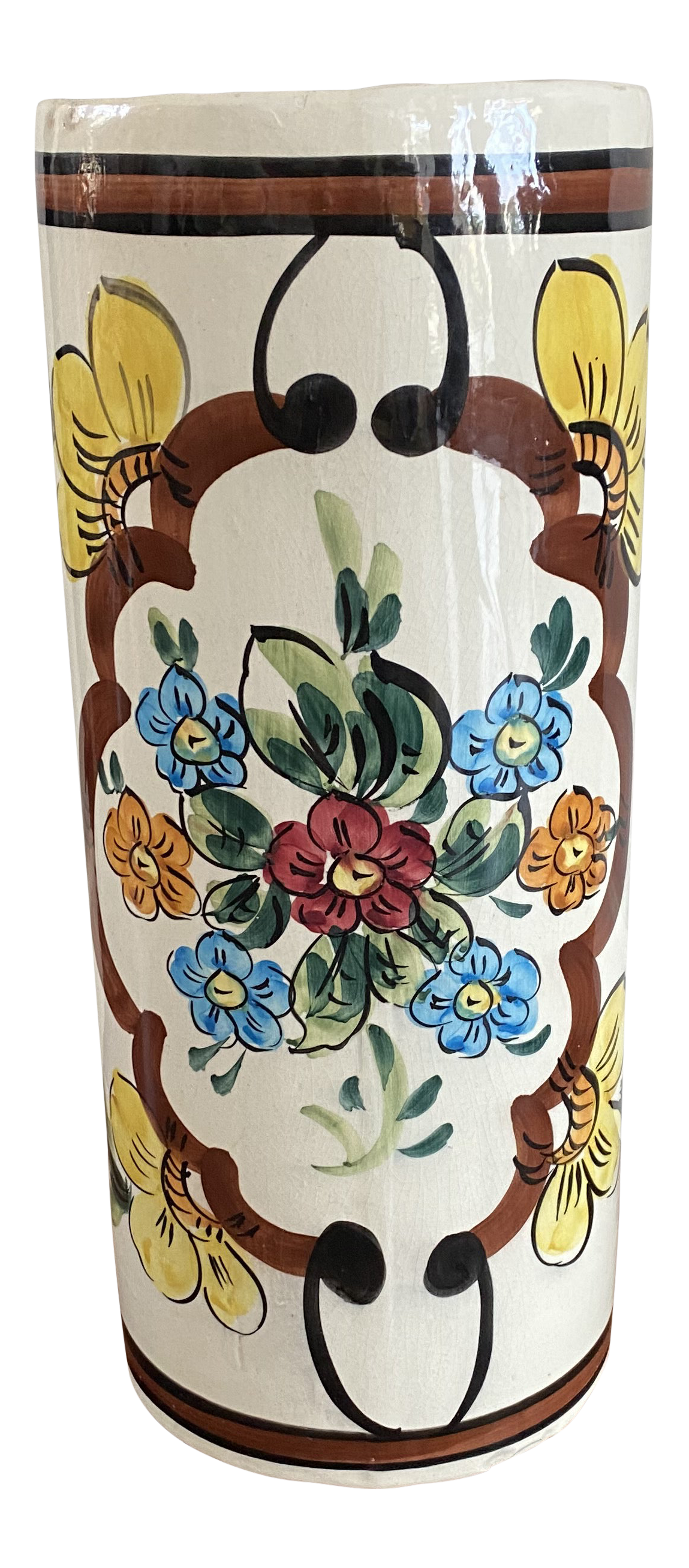 ceramic umbrella holder on Vintage Hand Thrown Umbrella Stand Spain Chairish